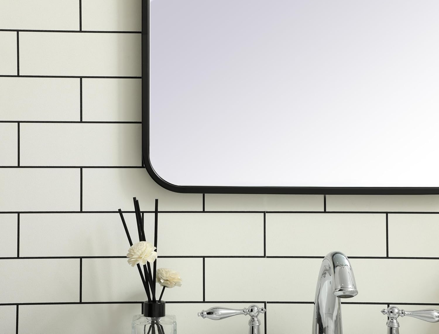Aura, Soft Corner Metal Rectangular Mirror 20X36 Inch in, Modern, Black
