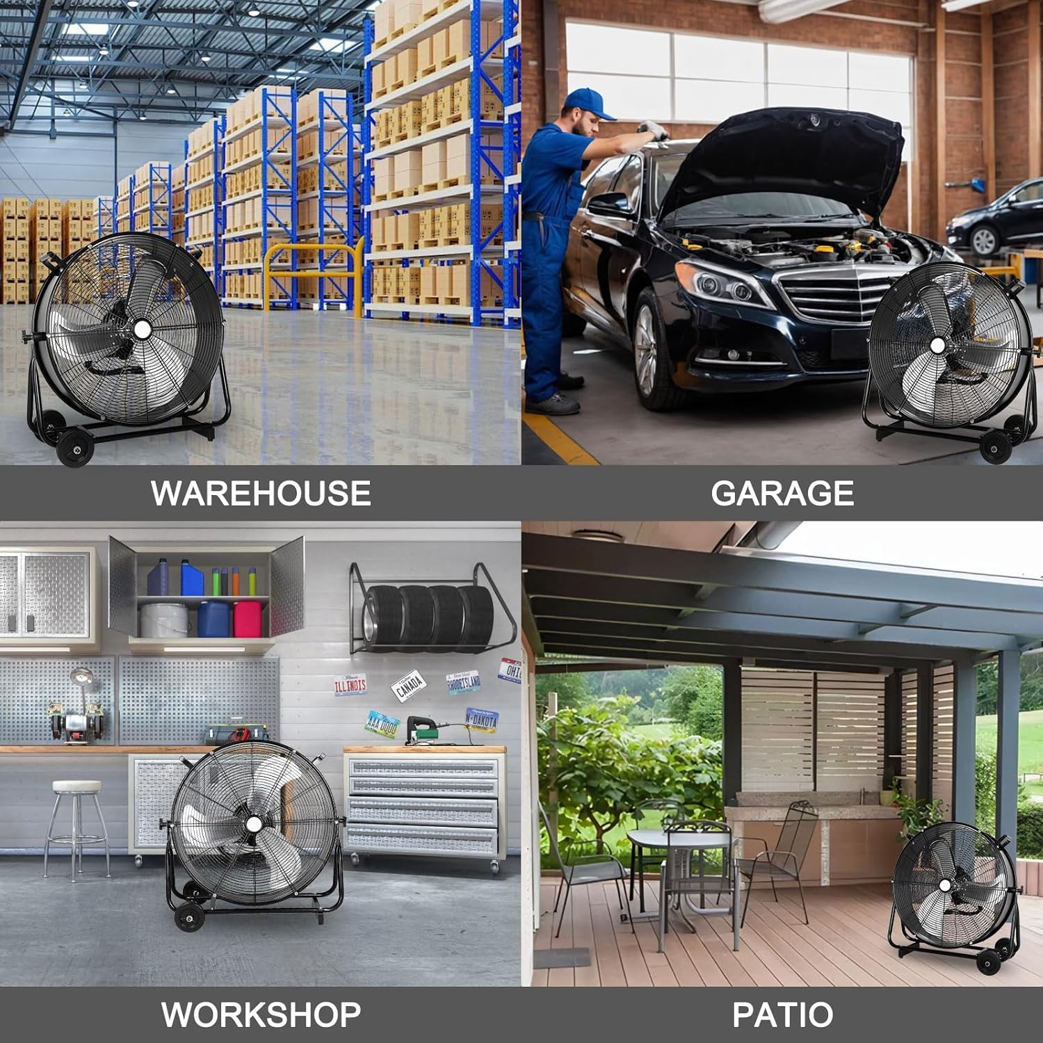 24" Industrial High Velocity Drum Fan, 8100 CFM Heavy Duty Metal Floor Fan with 3 Speeds for Commercial, Warehouse, Garage and Factory