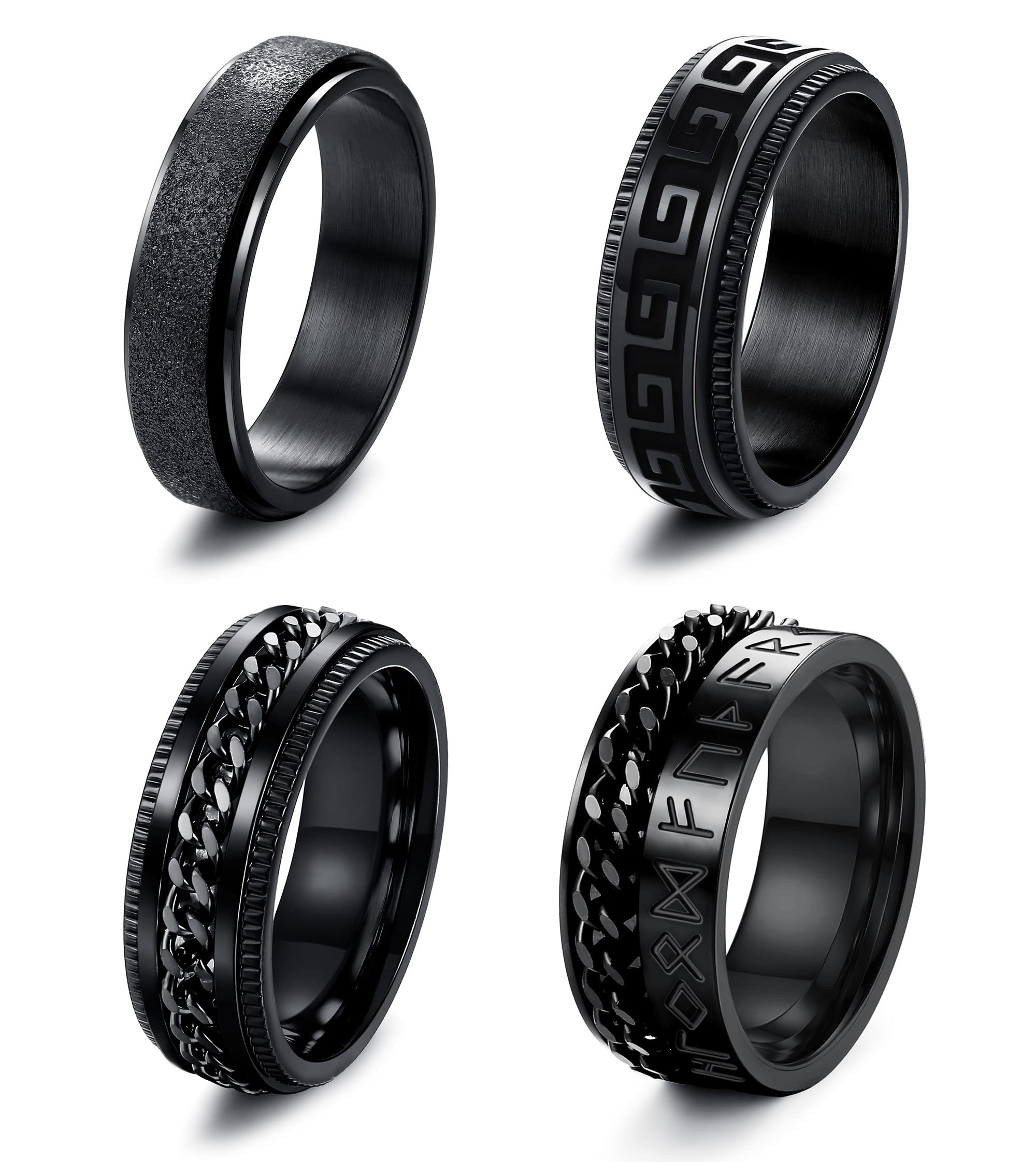 FUNRUN JEWELRY 4 Pcs Stainless Steel Spinner Ring for Women Mens Fidget Band Rings Moon Star Celtic Stress Relieving Wide Wedding Promise Rings Set