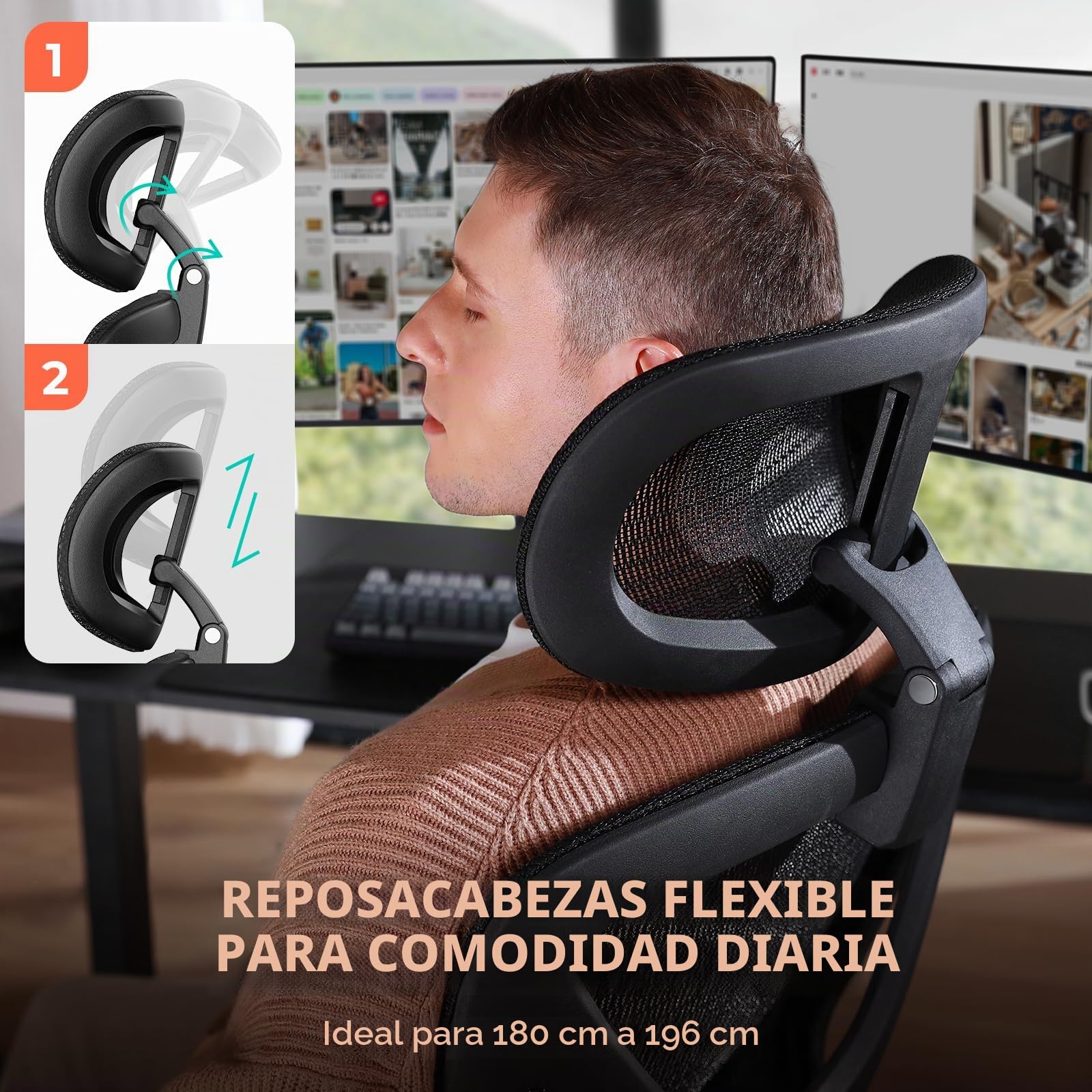 CAPOT Silla de oficina ergonómica de malla, silla de escritorio lumbar ajustable con respaldo alto, 400 libras, brazos abatibles 4D, respaldo de 3 inclinaciones, reposacabezas 3D, ruedas de