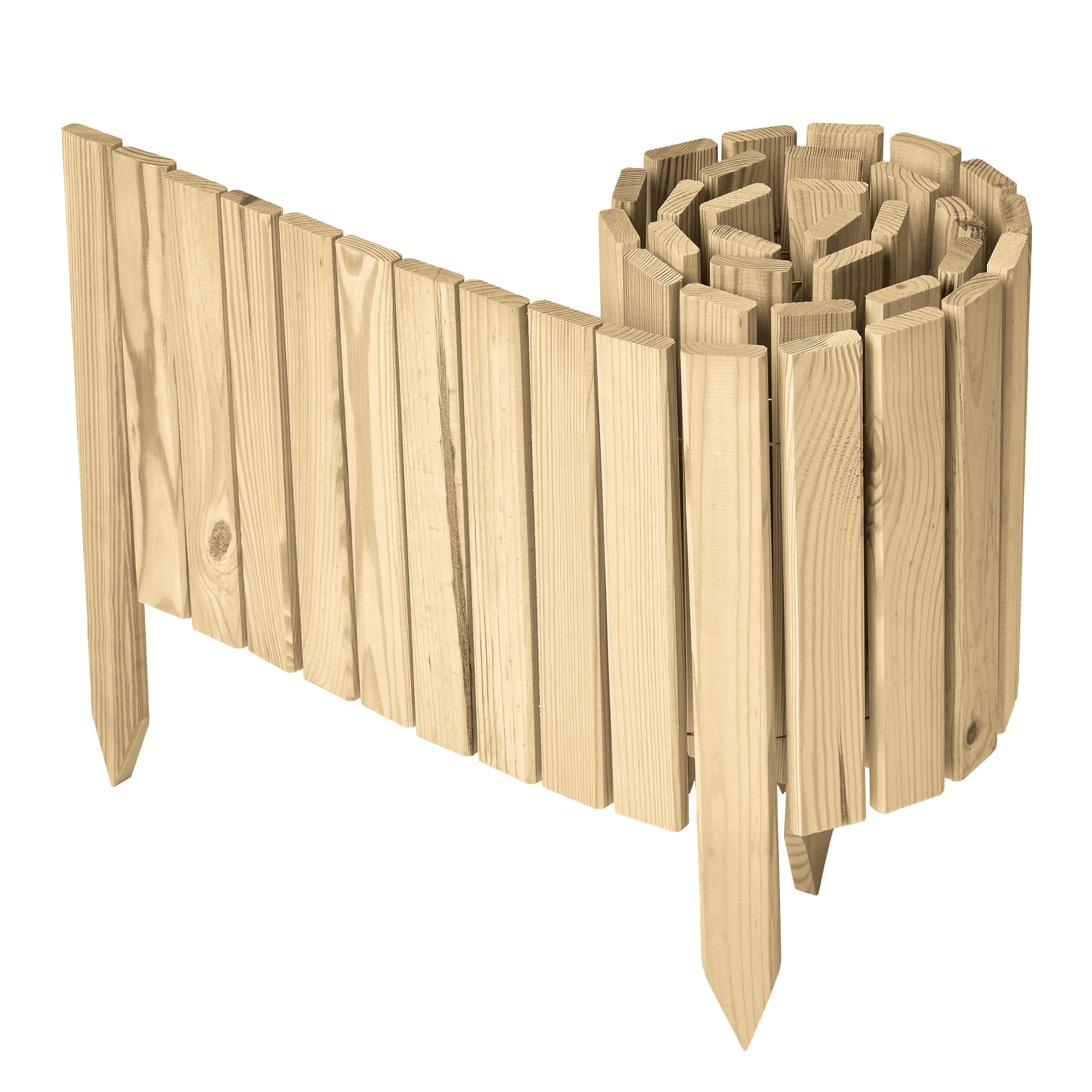Garronda Beeteinfassung Holz Rollzaun Holzzaun 30 cm x 200 cm imprägniert Flexibler Rollborder Rasenkante Palisade Gartenzaun Umzäunung für Garten GD-0149, Natural (Nicht imprägniert)