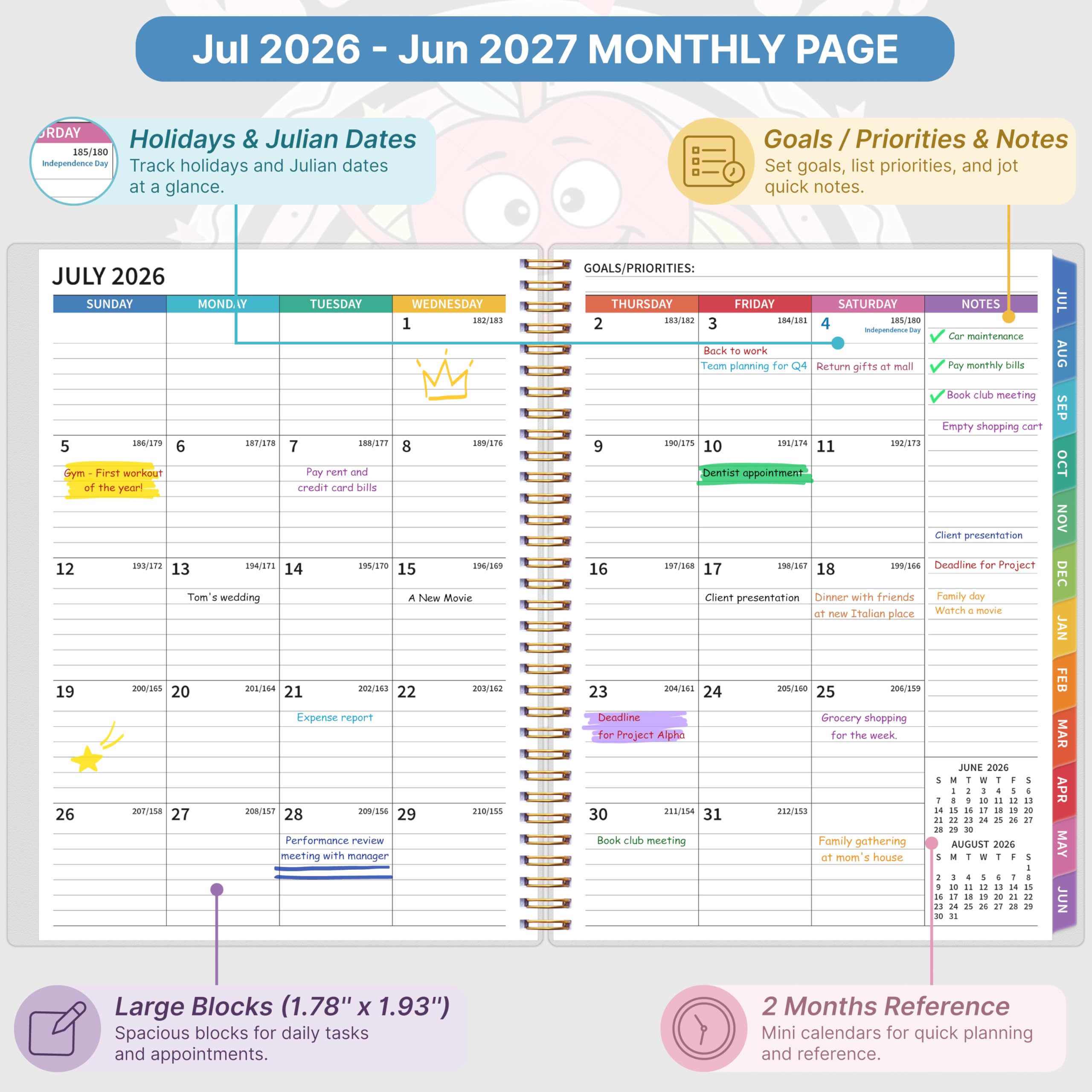 Lehrerplaner 2026–2027, Lehrerplaner für das akademische Jahr, Juli 2026–Juni 2027, Unterrichtsplaner 2026–2027, Homeschool Planbuch, 21,6 x 27,9 cm mit Registerkarten und Tasche, flexibler Einband