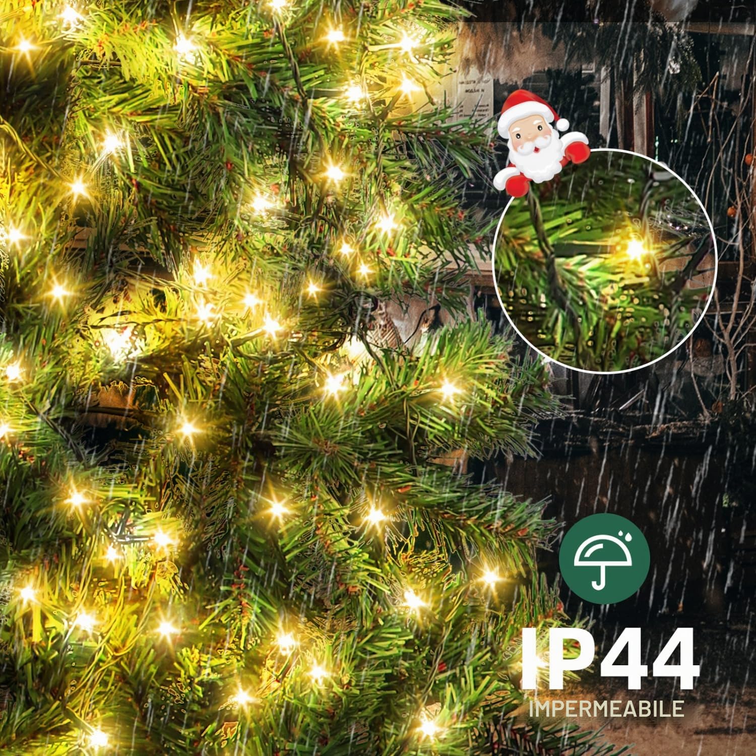 Aigostar Albero di Natale Artificiale da 150 CM,con Catena di Luci LED da 13 M,8 Modalità di Illuminazione,200 LED Bianco Caldo280 Rami,Colore Verde,Include Supporto in Metallo.
