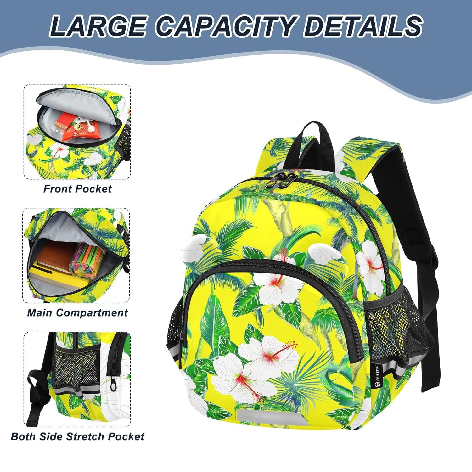 Palm Leaves Bright Yellow Toddler Harness Backpack for Boys Girls 3-6 Years Kids Backpack with Anti Lost Safety Leash Child Leash Backpack for Preschool Travel Walking
