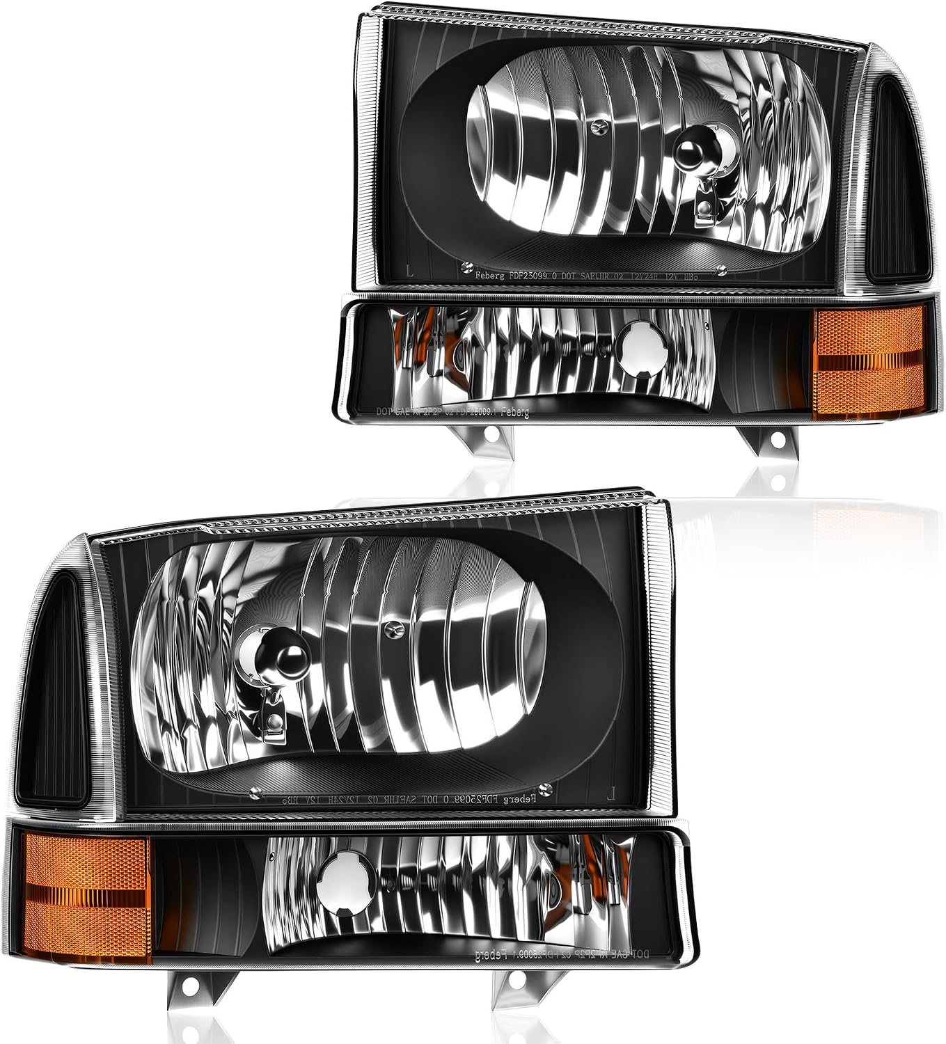 AUTOSAVER88 Headlight Assembly Compatible with 1999-2004 Ford F250 F350 F450 F550 Super Duty/2000-2004 Ford Excursion Black Housing Clear Lens +Park/Signal Lamp