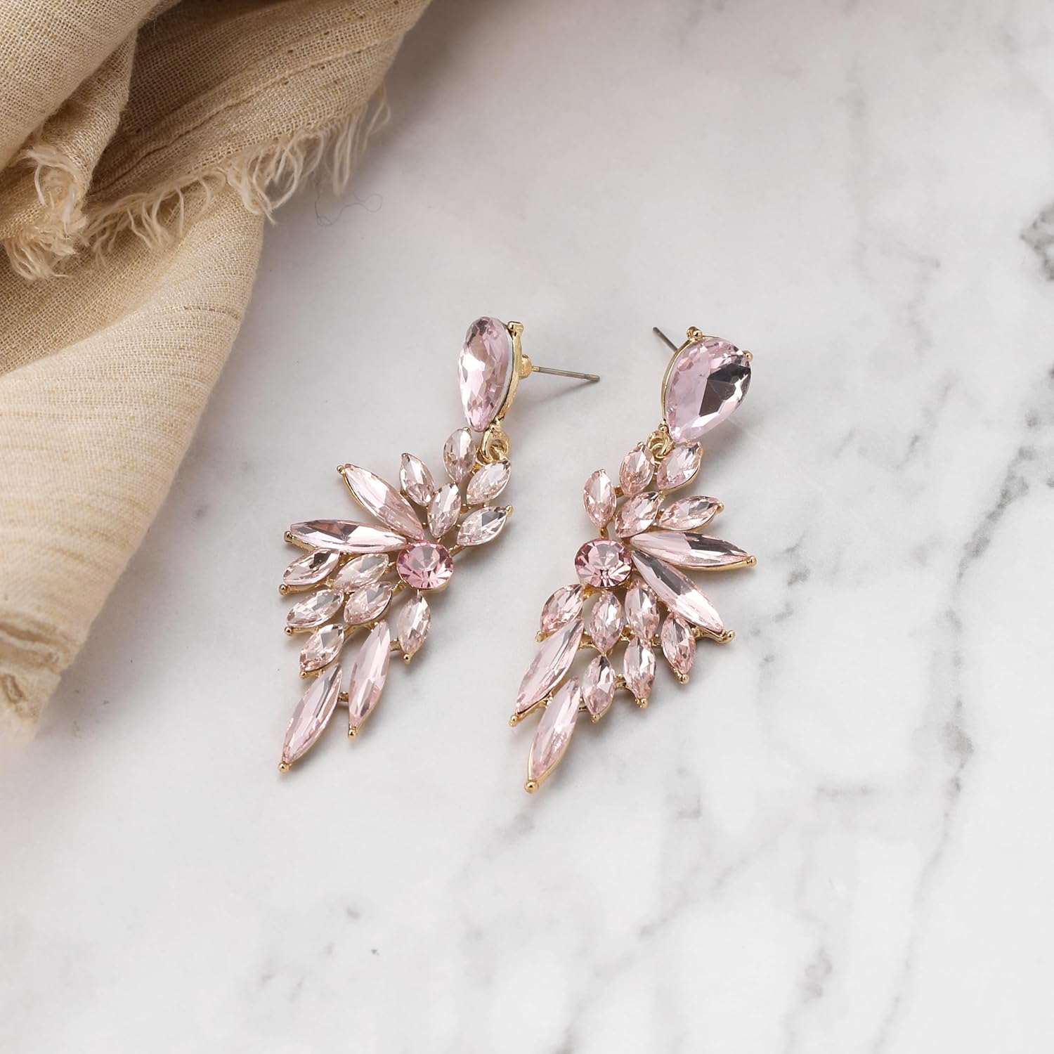 BriLove Women's Wedding Bridal Crystal Teardrop Multi Marquise Cluster Bling Dangle Earrings - Image 4