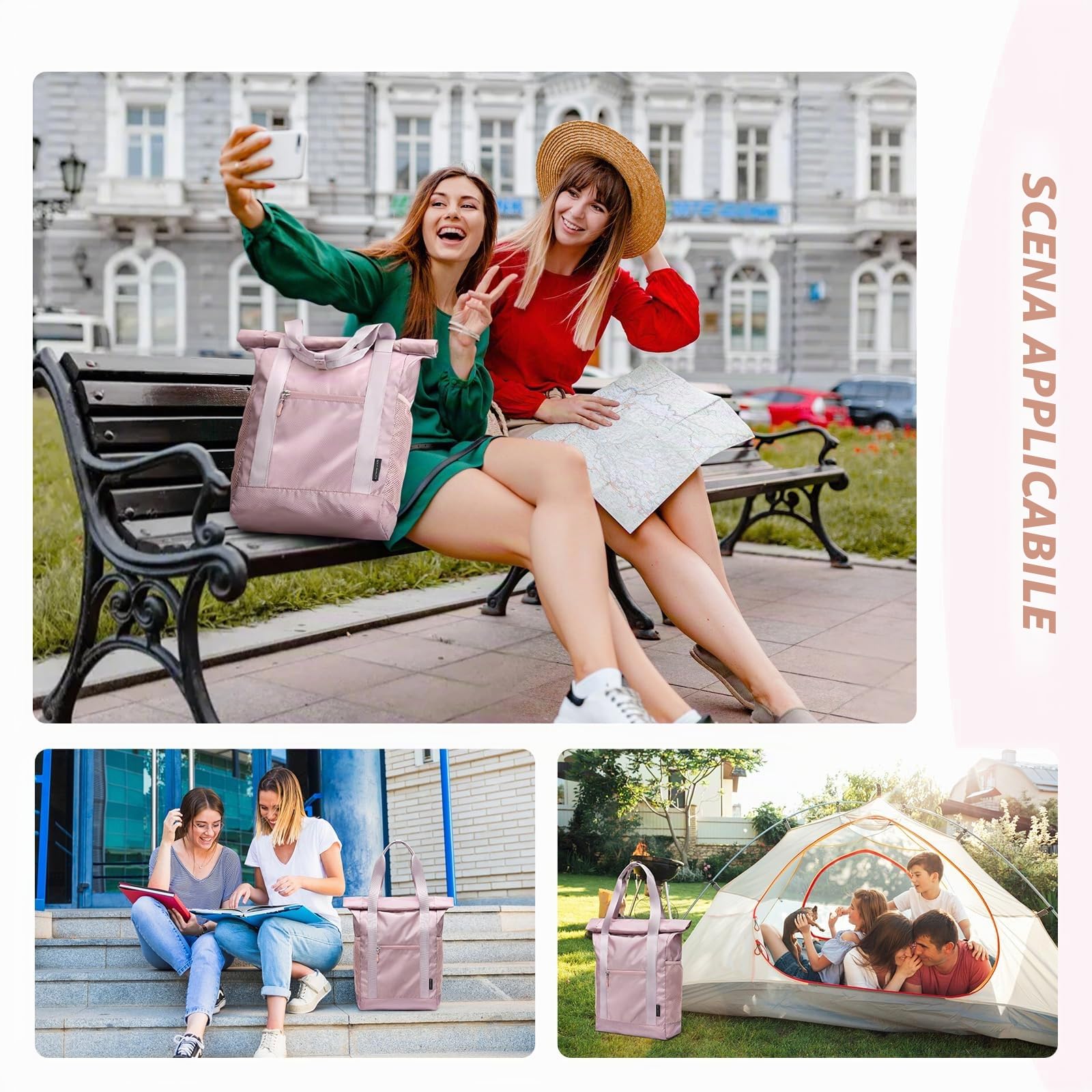 Zaino Pieghevole 2 In 1 Convertibile in Nylon Leggero per Donna Uomo Viaggio Città Sportivo, Borsa a Mano Versatile, Casual Daypack 21.9L, Rosa mirtillo