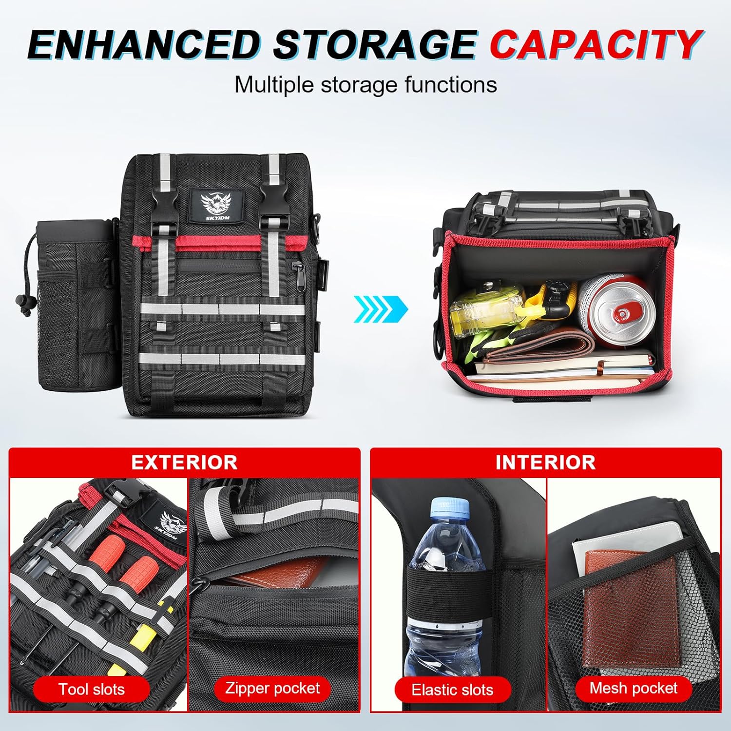 ATV Fender Bag Waterproof, Detachable ATV Rear Storage Bags with Drink Holder & Cooler Compatible with Sportsman Polaris Scrambler Grizzly Kingquad Cfmoto FourTrax, Black & Red