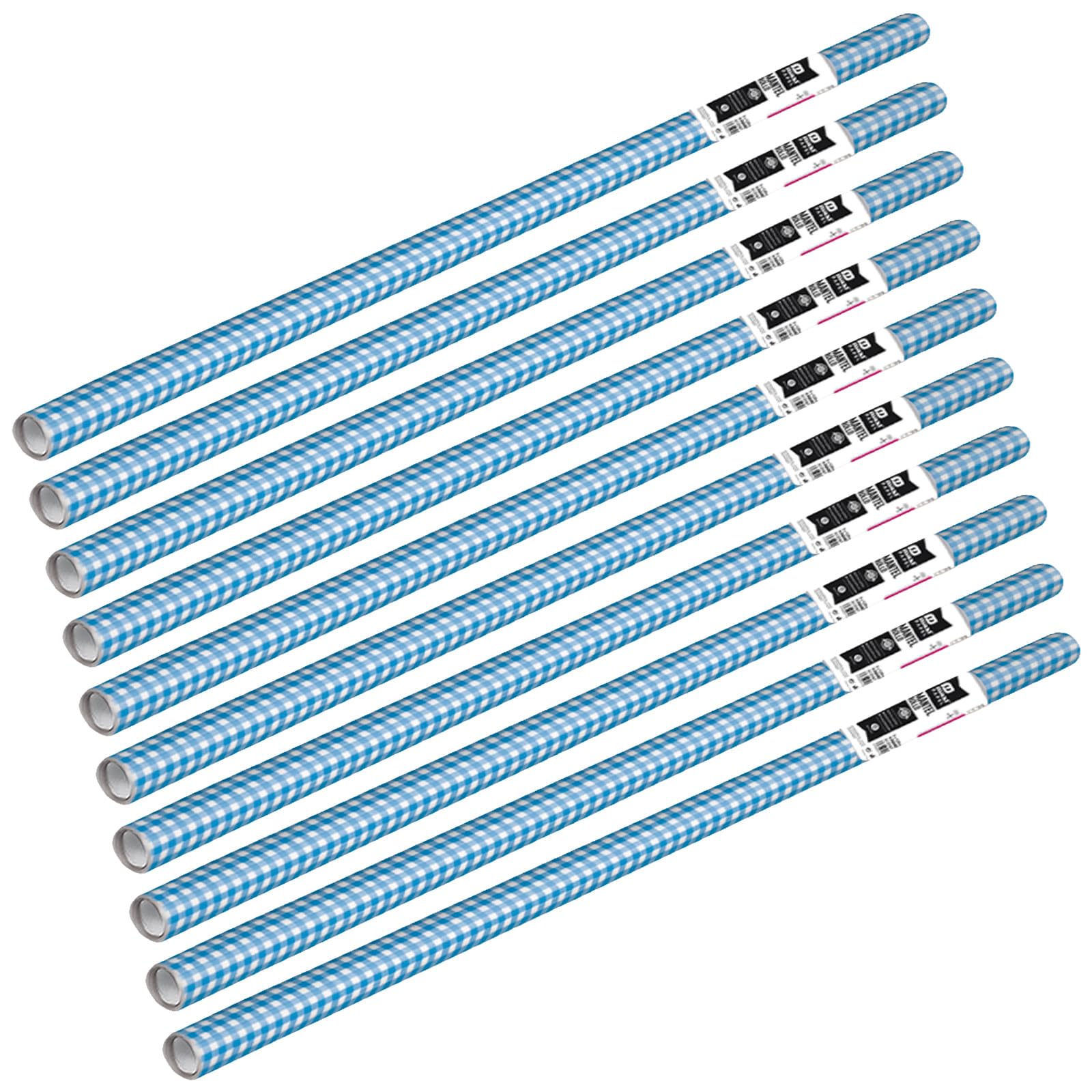 Pack 10 uds (50m) Mantel Rollo Papel Vichy Azul - 1,2 x 5 m - Manteles Desechables Cuadros - Mantel Mesa Exterior - Celebraciones y Eventos - Biodegradable Y RECICLABLE