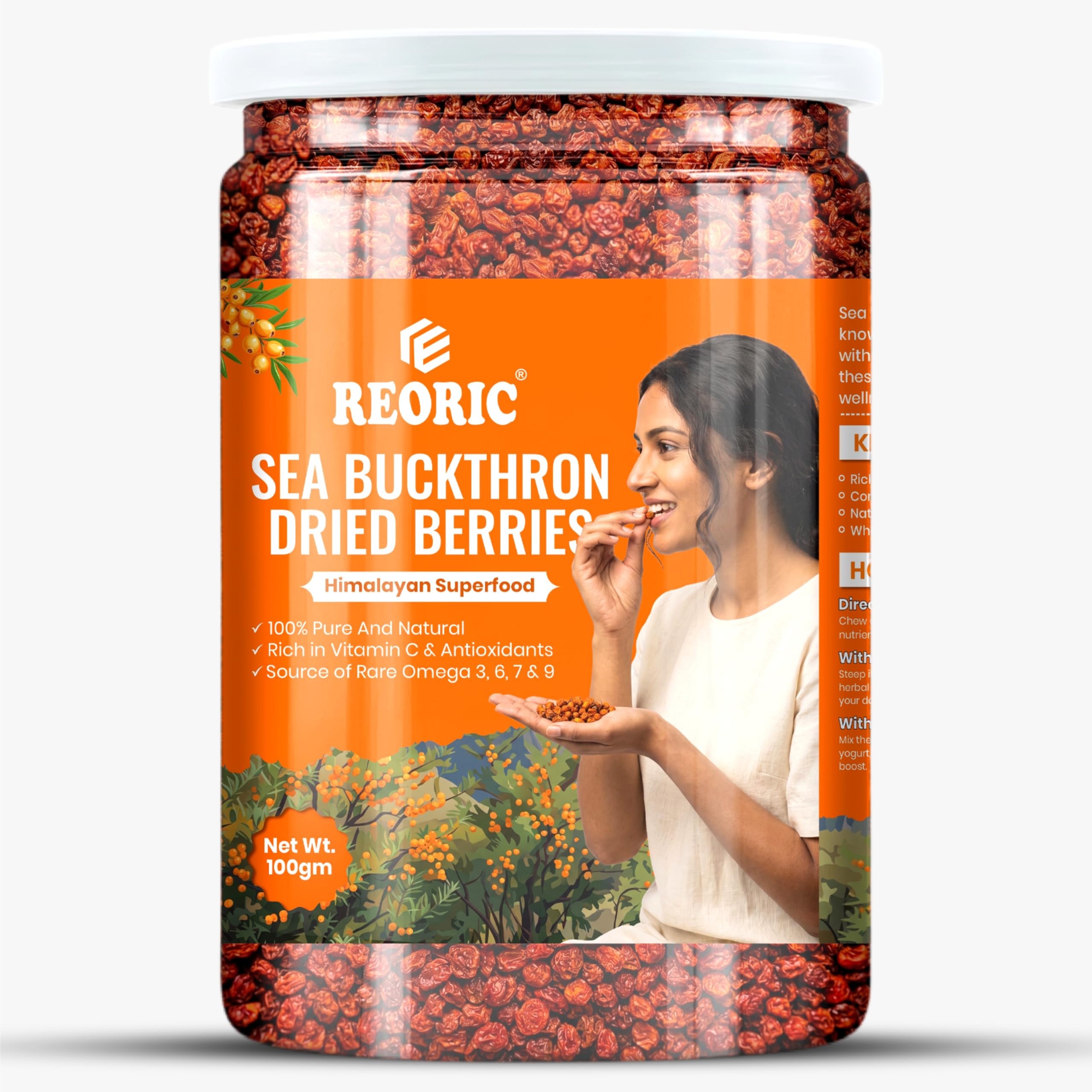 Reoric Pure Dried Sea Buckthorn Berries (100g) - Whole Himalayan Berry Fruit for Herbal Tea, Smoothie Bowl, and Daily Dietary Routine-picture-13