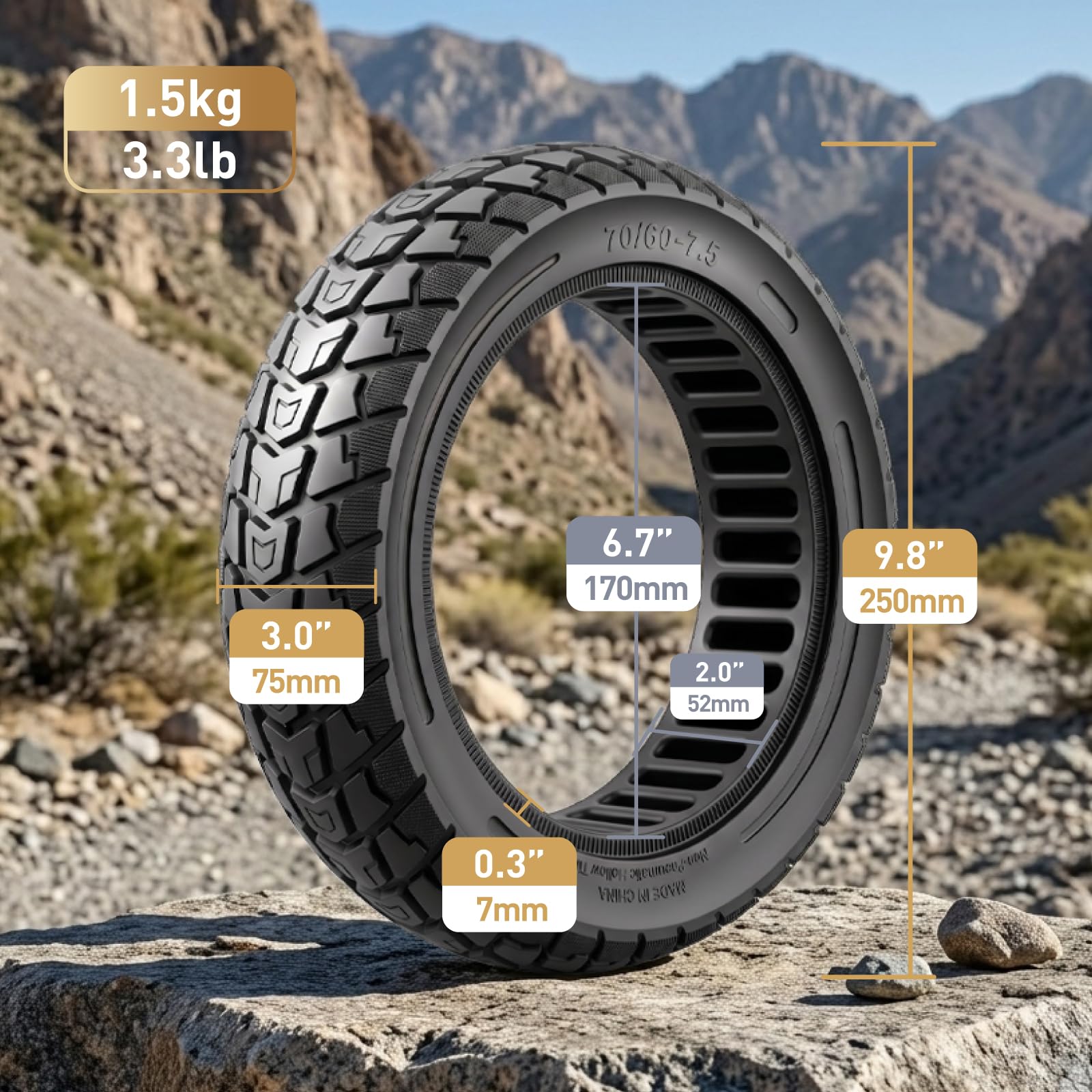 Pneumatici in gomma piena, 70/60-7,5, per scooter elettrico Segway Ninebot ZT3 Pro/Max G3, 11 pollici, pneumatici di ricambio per fuoristrada (nero, 2 pezzi)