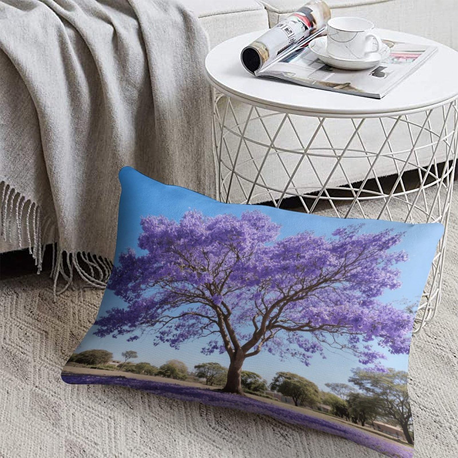 FodPand Decorative Throw Pillow Covers 8x12 Short Plush Jacaranda Body Pillowcase Cushion Cases with Invisible Zipper Rectangle Lumbar Pillow Shells for Sofa Couch Chair Bed Home Decor