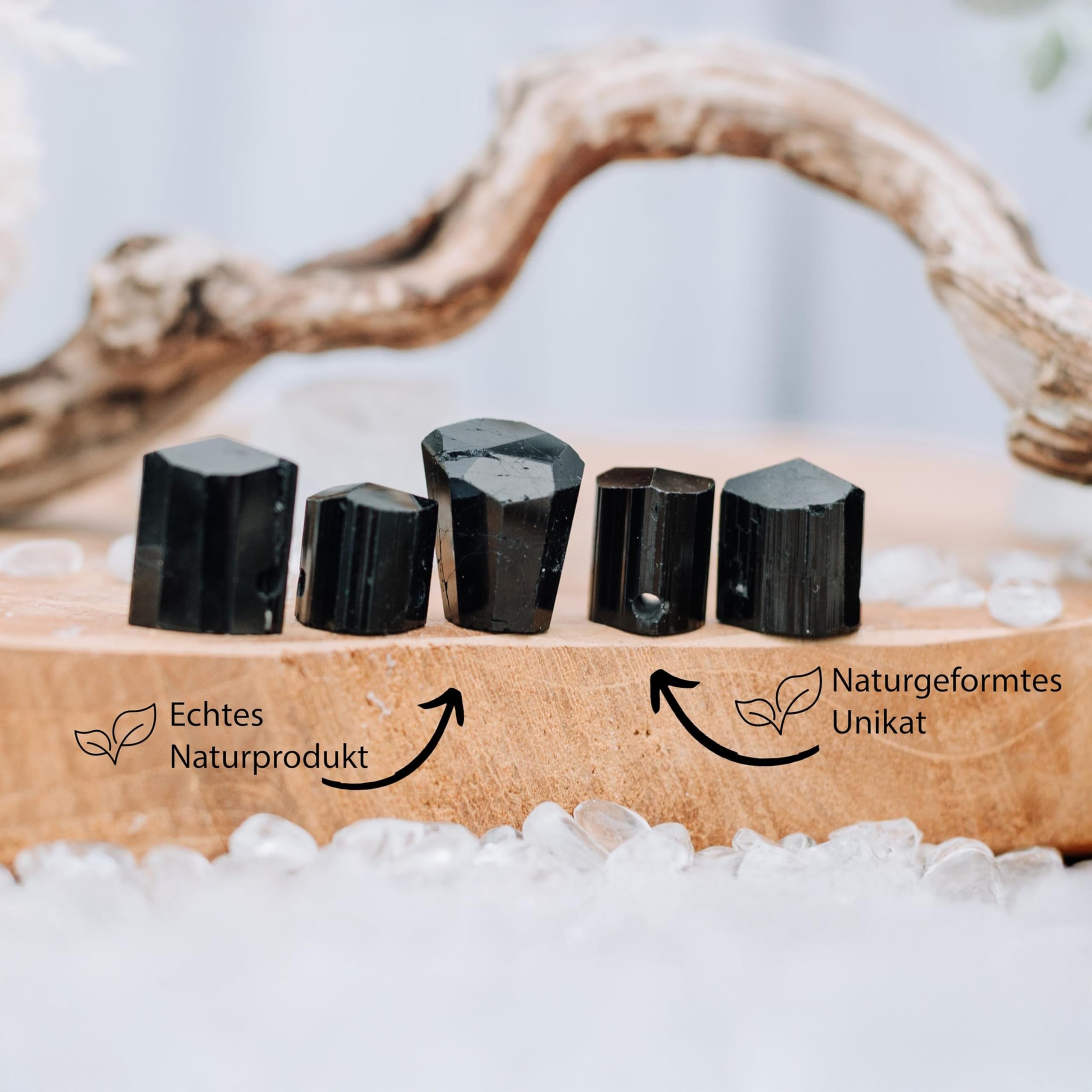 Lebensquelle Plus Czarny turmalin/Schörl mały surowy kamień wisiorek | wisiorek z kamienia szlachetnego + taśma bawełniana | naturalnie uprawiany kryształ, S, Stal nierdzewna, Turmalin