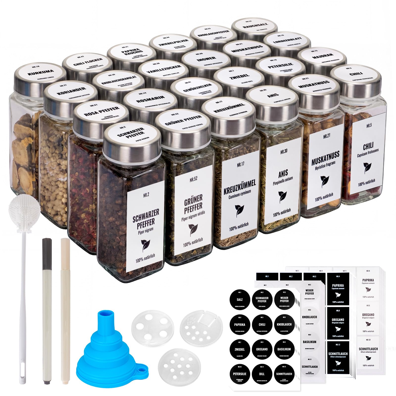 Boic 24 Pcs Spice Jars With Lids And Labels, 120ml Mini Glass Spice Jars