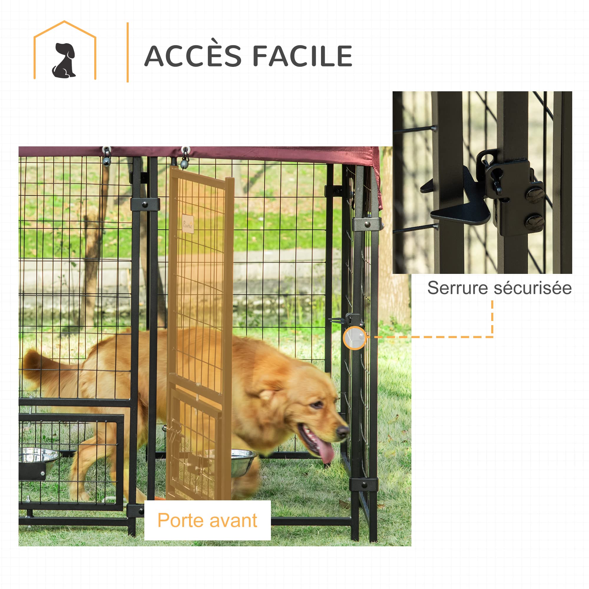 PawHut Chenil extérieur pour Chiens Parc à Chiot avec Toit en Tissu Oxford 120 x 120 x 138 cm