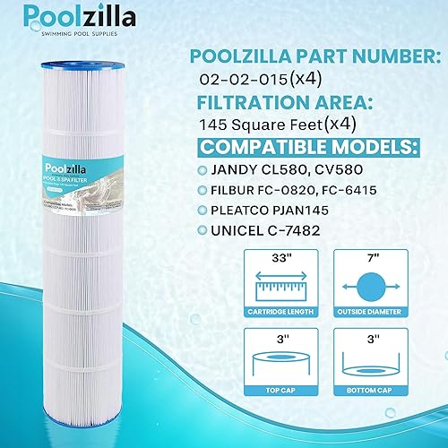 Miniatura 2 de Poolzilla Paquete de 4 cartuchos de filtro de piscina de repuesto para Unicel C-7482, Jandy CL580, CV580, PJAN145, Filbur FC-0820, A0104100,