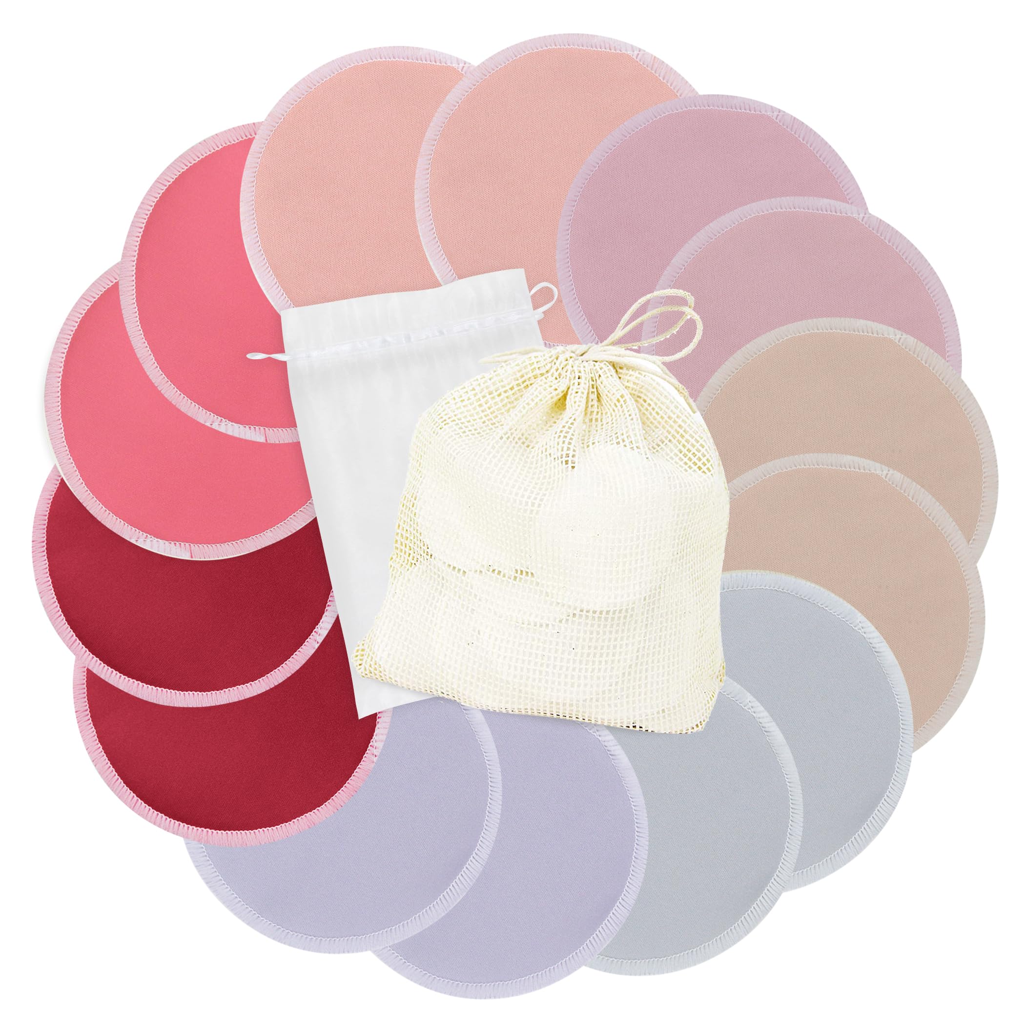 wegreeco Nursing Breast Pads Large Pink+Purple Plain Shape (14 Pack) | Washable & Reusable Breastfeeding Pads for India - main product image