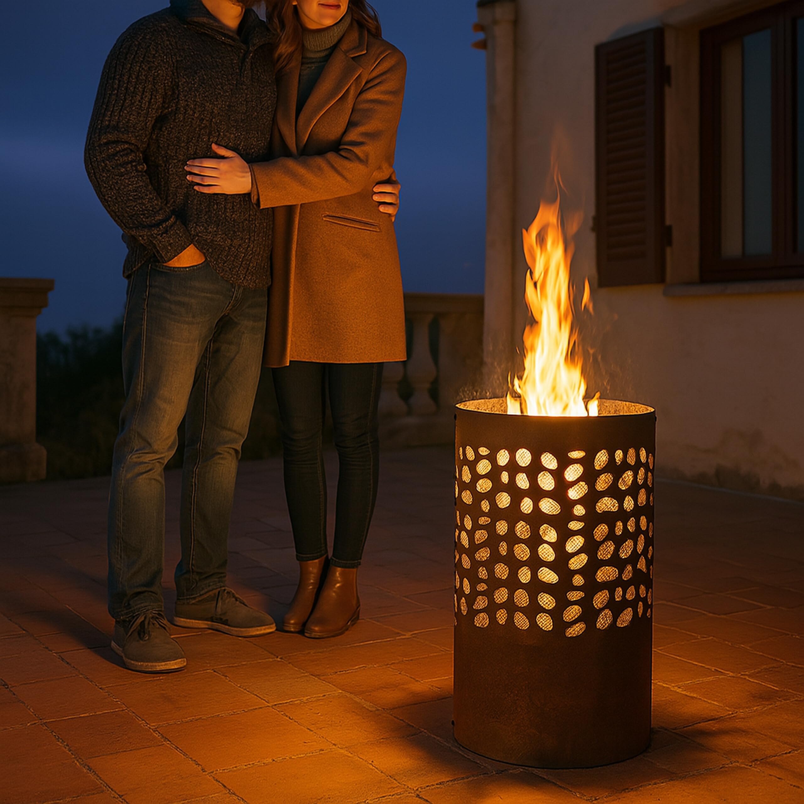 Relaxdays Braciere da Esterno, Parascintille, Attizzatoio e Griglia, da Giardino, HxD: 60x37 cm, Acciaio Corten, Marrone