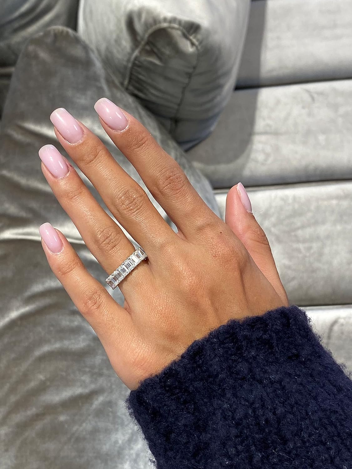 GLAM AND GEMS 5 3/4 to 7 1/2 Carat Emerald Cut Moissanite Eternity Band Ring for Women in 14k White or Yellow Gold (D-E, VVS, CTW) Anniversary Promise Ring Size 4.5 to 11
