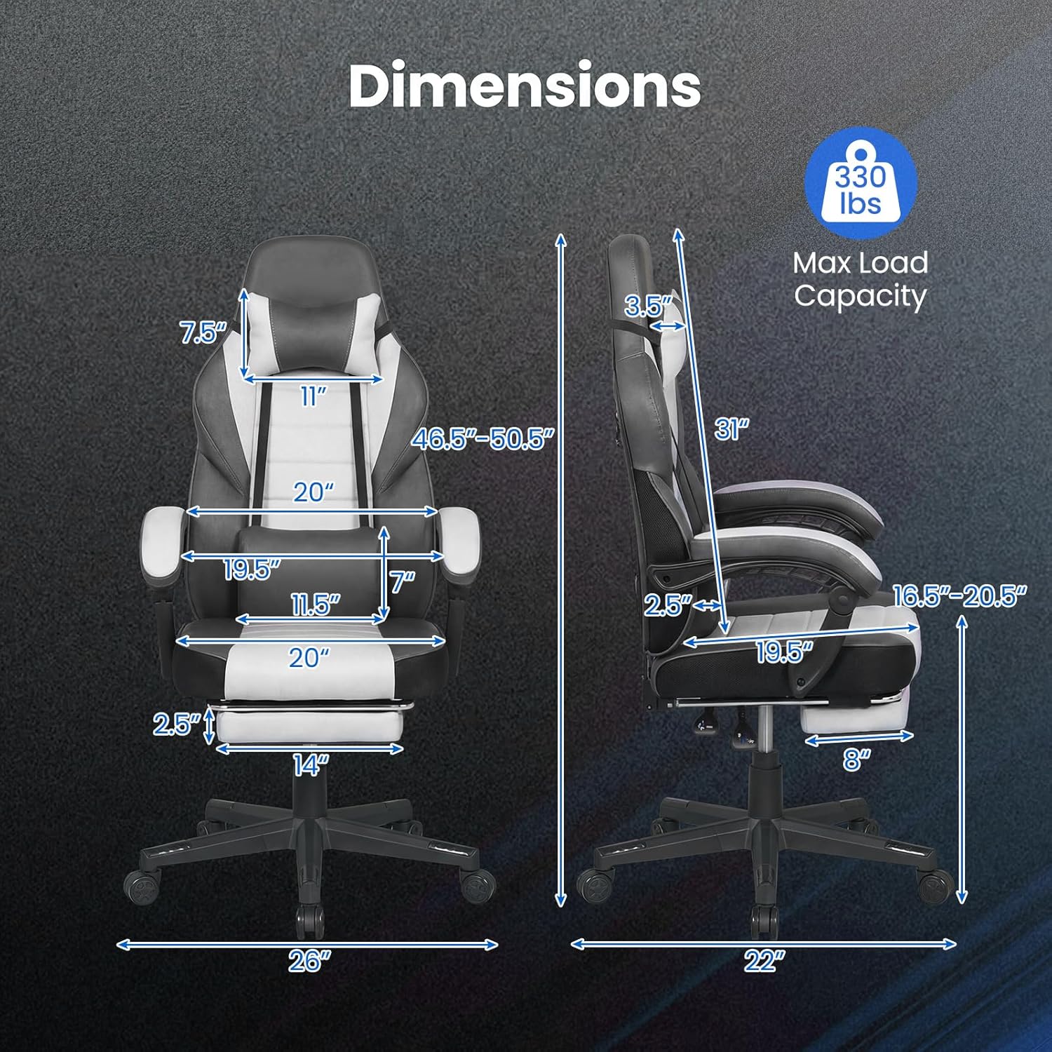 Giantex Gaming Chair, Ergonomic Video Game Chair w/Footrest, Lumbar Support, Headrest, Reclining Backrest & Linkage Armrests, Height Adjustable 360° Swivel Computer Desk Chair for Home Office (Grey)
