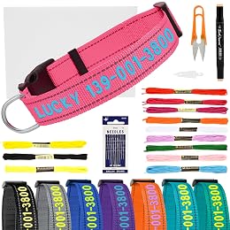 DIY Personalized Embroidered Dog Collar - Custom Hand-Stitched Name & Number, Reflective Adjustable Pet Collar for Small/Medium/Large Dogs & Cats, Durable Nylon with Steel D-Ring (Hotpink, Medium)