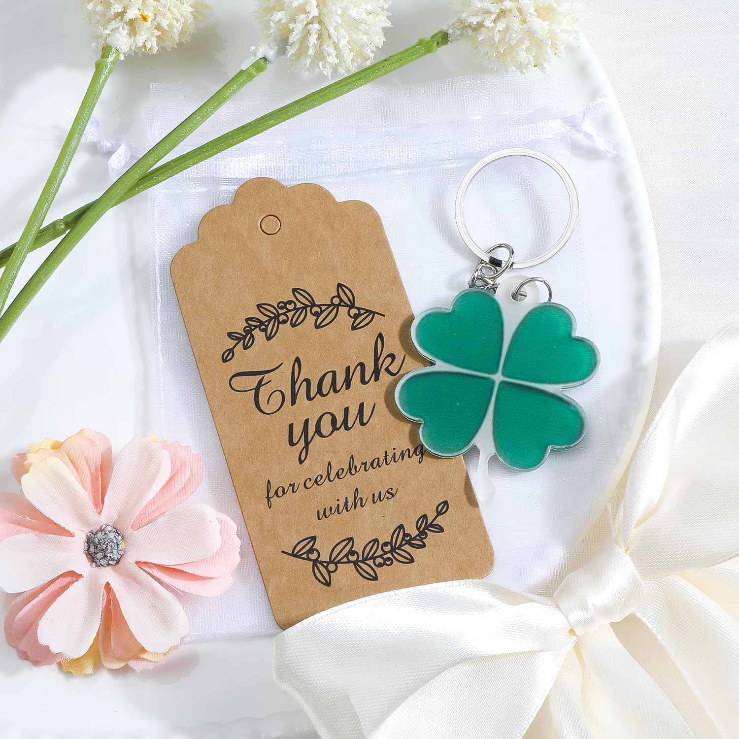 Four Leaf Clover Keychain with Thank You Card Lucky Keycharm Gift for Women Perfect Appreciation Keyring - Image 3