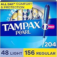 Tampax Pearl Tampons Multipack with LeakGuard Braid - Light/Regular Absorbency, Unscented, 204 Count for Leak-Free Periods