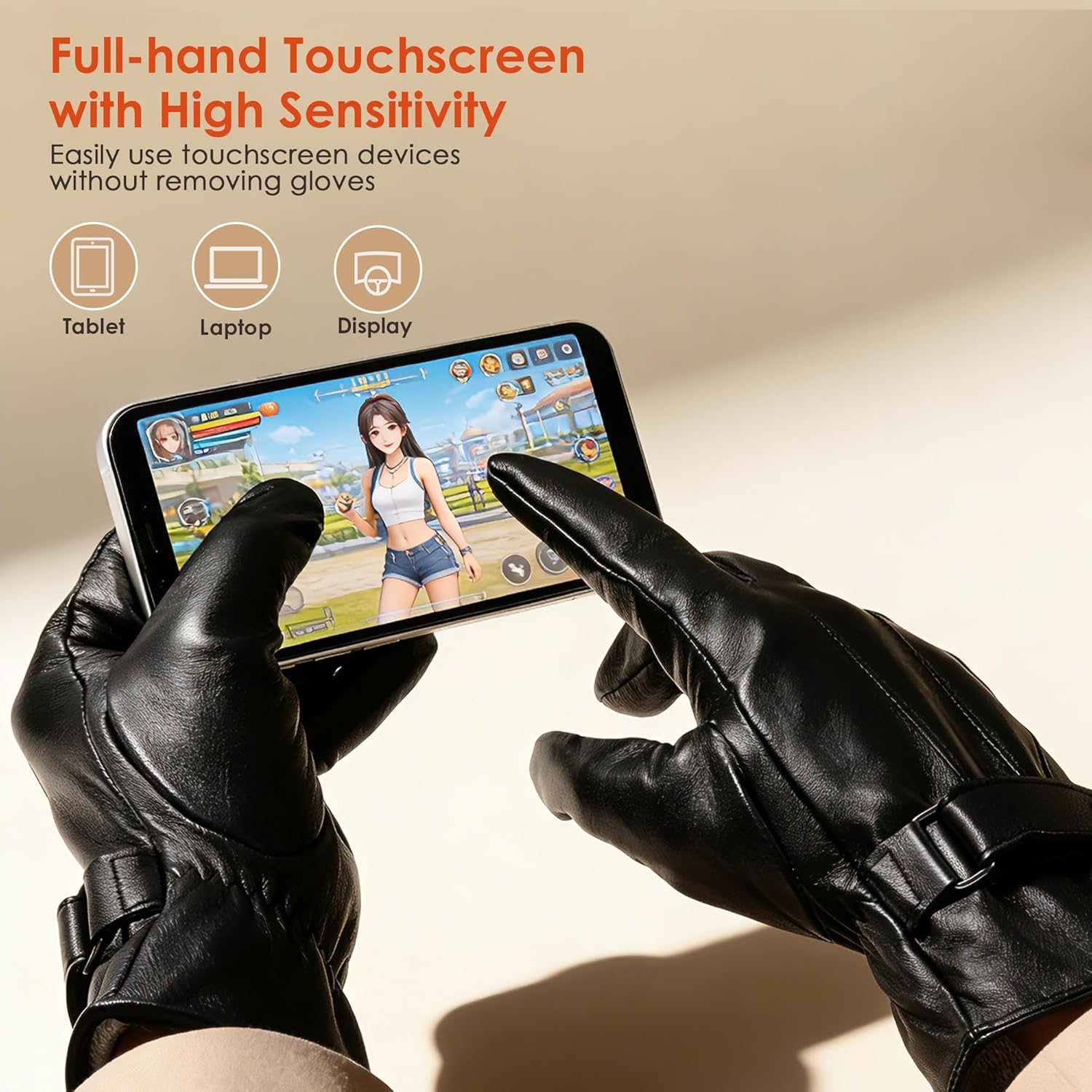 Aegend Winter Gloves Women Warm Leather Gloves, Full Hand Touchscreen Winter Gloves for Driving&Outdoor - Image 4