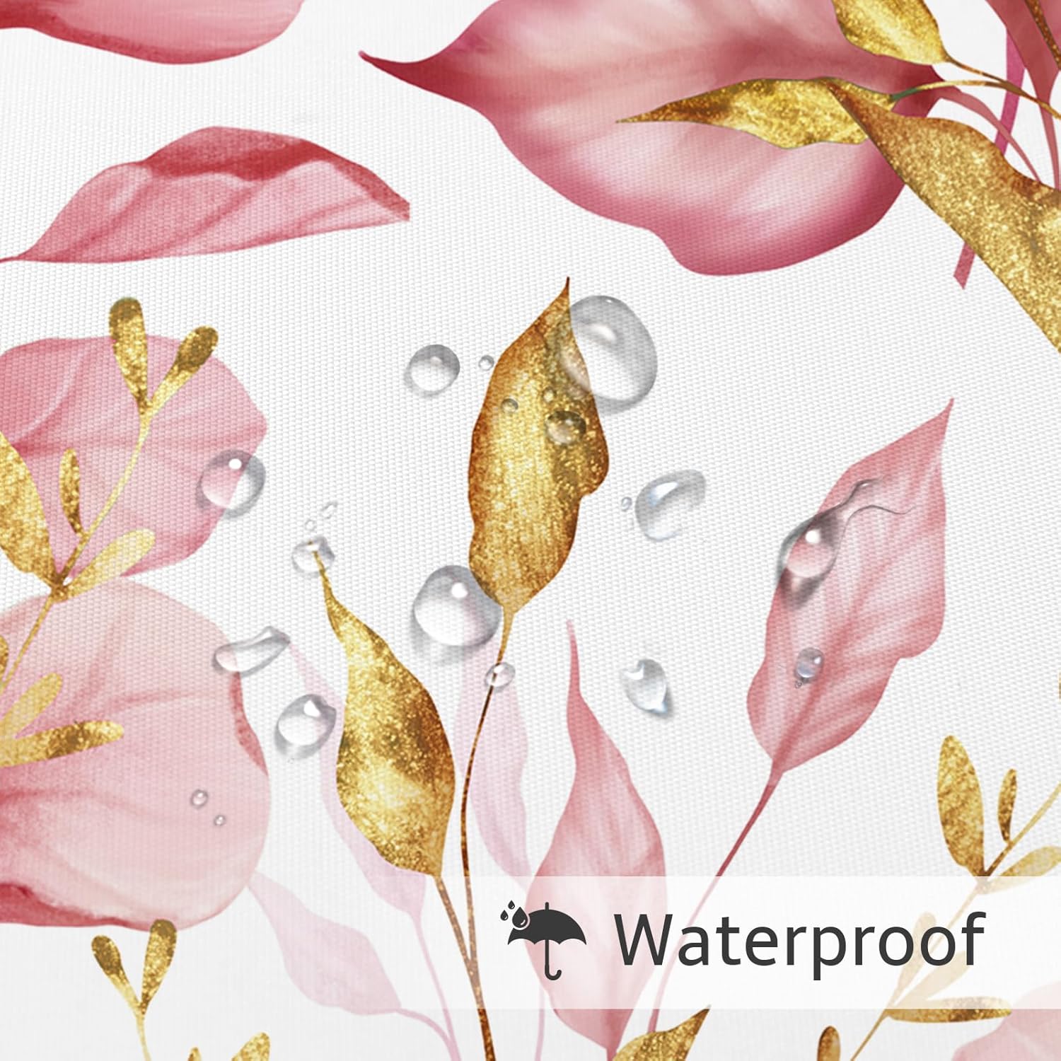 Litabel Pink Gold Plant Shower Curtain, Botanical Leaves on White Background Natural Curtain Set for Aesthetic Bathroom Waterproof Odorless Fabric 72x72 inches, Hooks Included