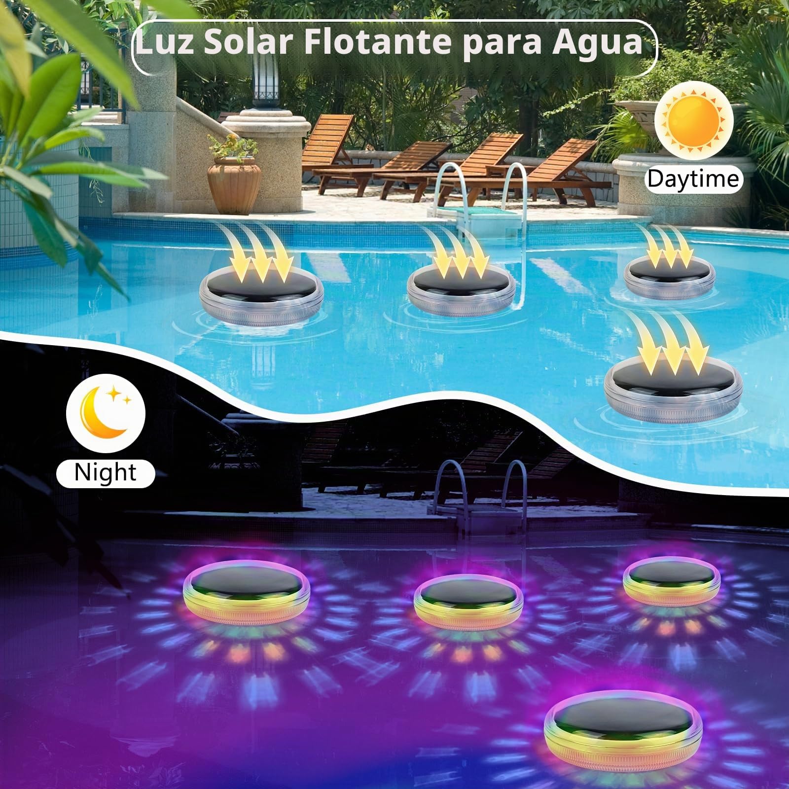 Gerbala Luz Solar Piscina Flotantes, luminación LED Subacuática Solar, Iluminación RGB con Cambio de Color para Piscina, IP68 Impermeable, para Decoración de Jardín y Piscinas (B)