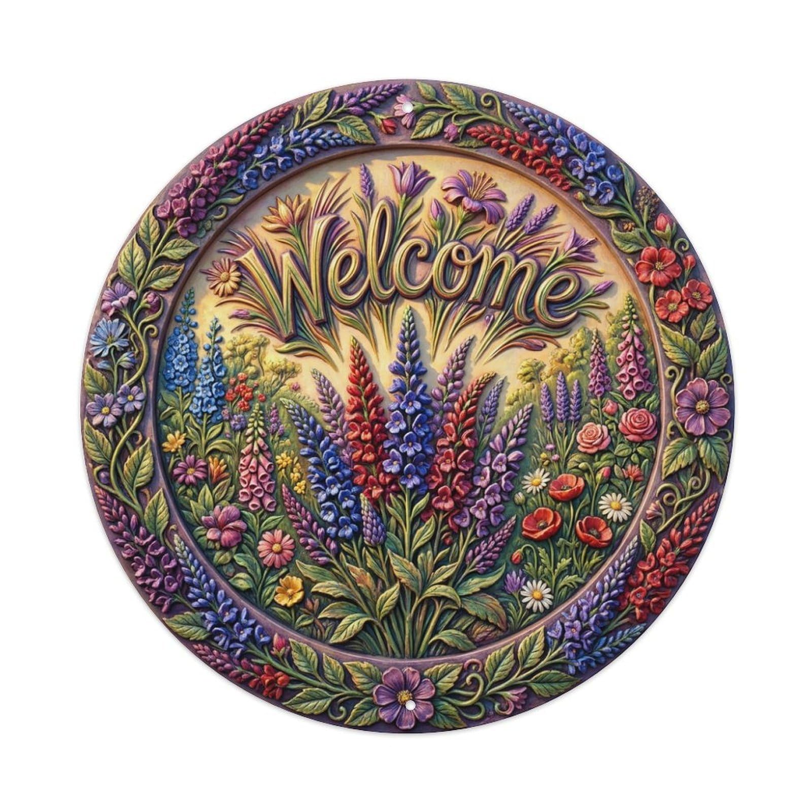 Metal Tin Sign Salvia Garden Welcome Purple Spikes