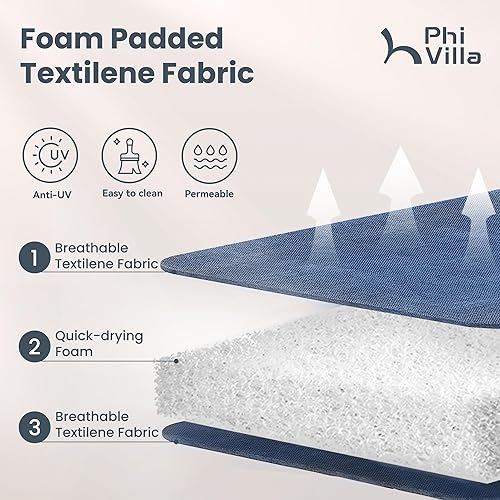 Miniatura 3 de PHI VILLA Juego de comedor de patio de 5 piezas con 4 sillas de comedor giratorias acolchadas para exteriores (azul) y mesa de comedor de acero de