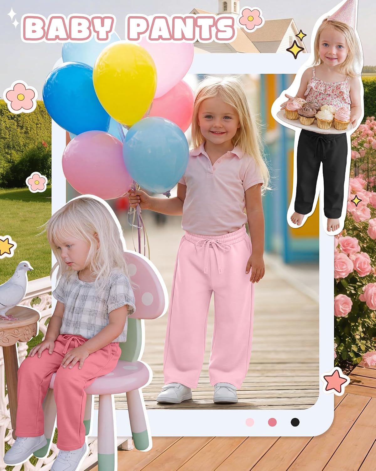 Ficerd 3 Pack Baby Girls' Wide Leg Sweatpants