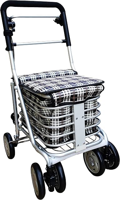 6 Wheeled Sit & Go Shopping Trolley With Adjustable Handle Height & Hand Break Black