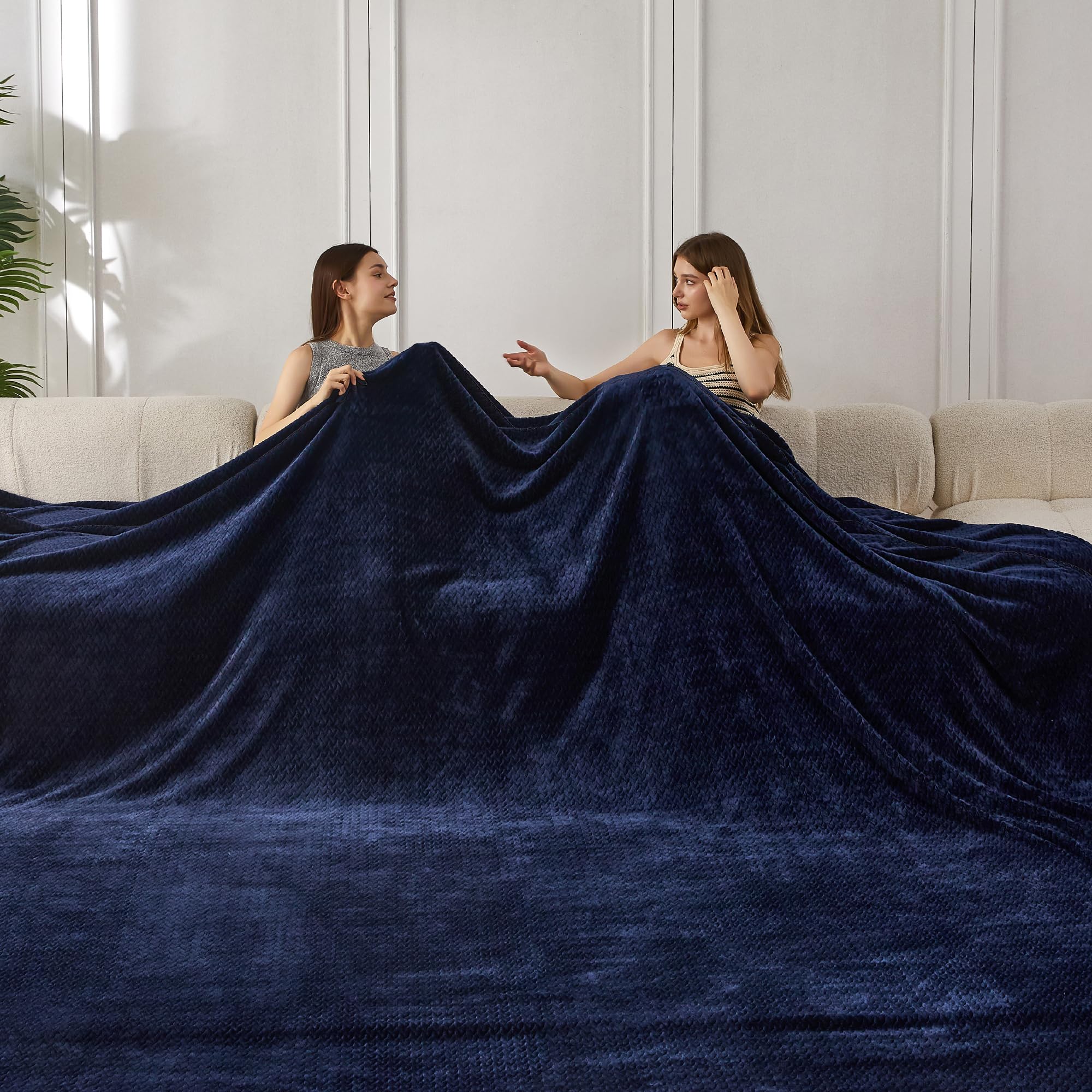 COOVA Seamless Big Blanket 120x120 Inch 3D Jacquard Huge Blanket - Cozy Extra Large for Bed, Oversized King for Family Use, Giant 10x10ft for Couch, Travel, Camping,Navy Blue