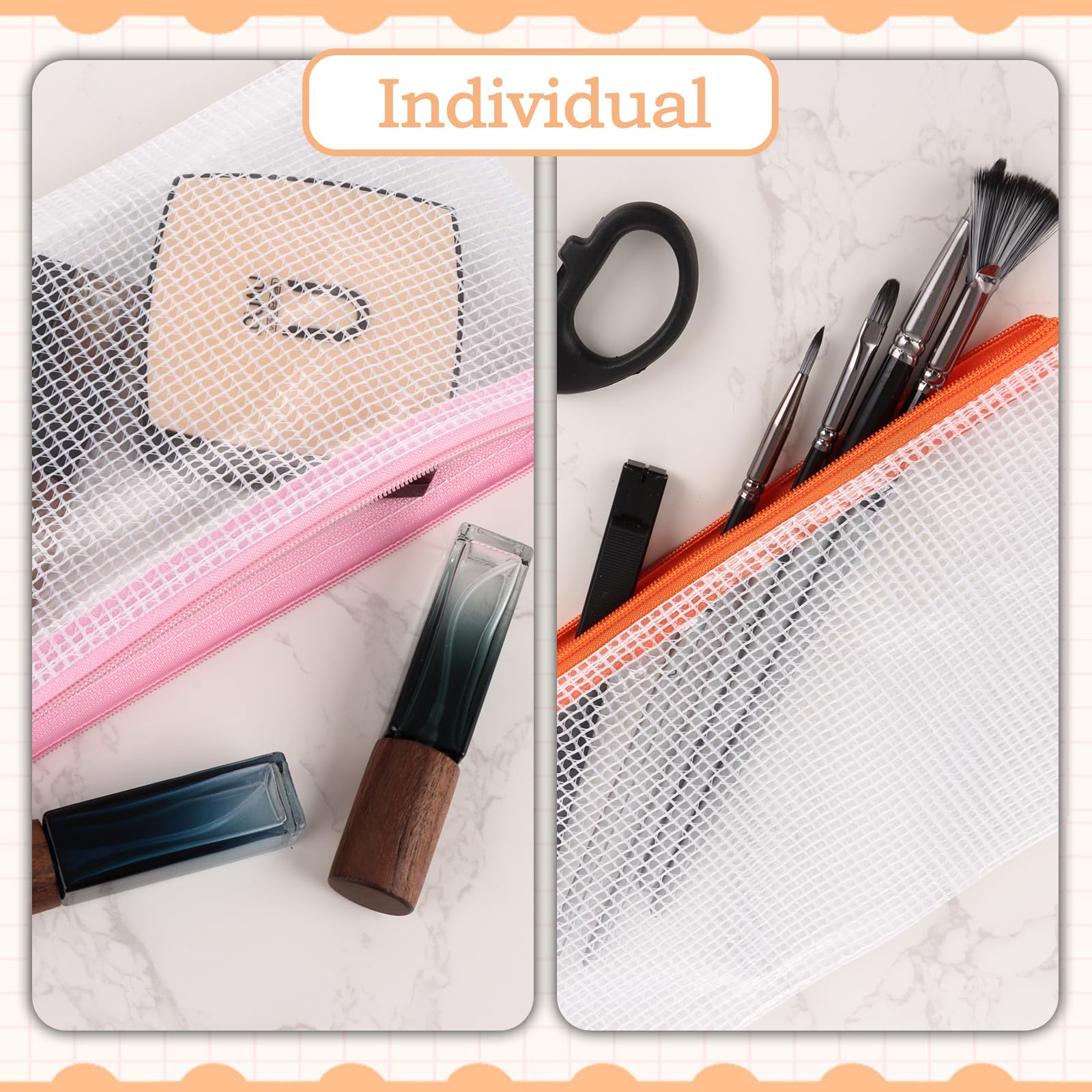 ASelected Clear Pencil Case Zipper File Bags,30 PCS Mesh Pencil Storage Pouch Plastic Zip Wallets Folders Zipper Bags Mesh Document Bags for School Supplies,Cosmetics,Stationery,Home,Office and Travel - Image 4
