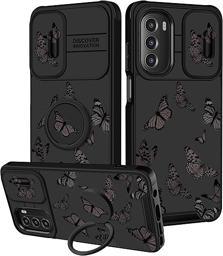 Funermei Funda para Moto G Stylus 5G 2022 2022 con diseño de mariposa para mujer, bonita estética, diseño único de mariposa negra, con funda para