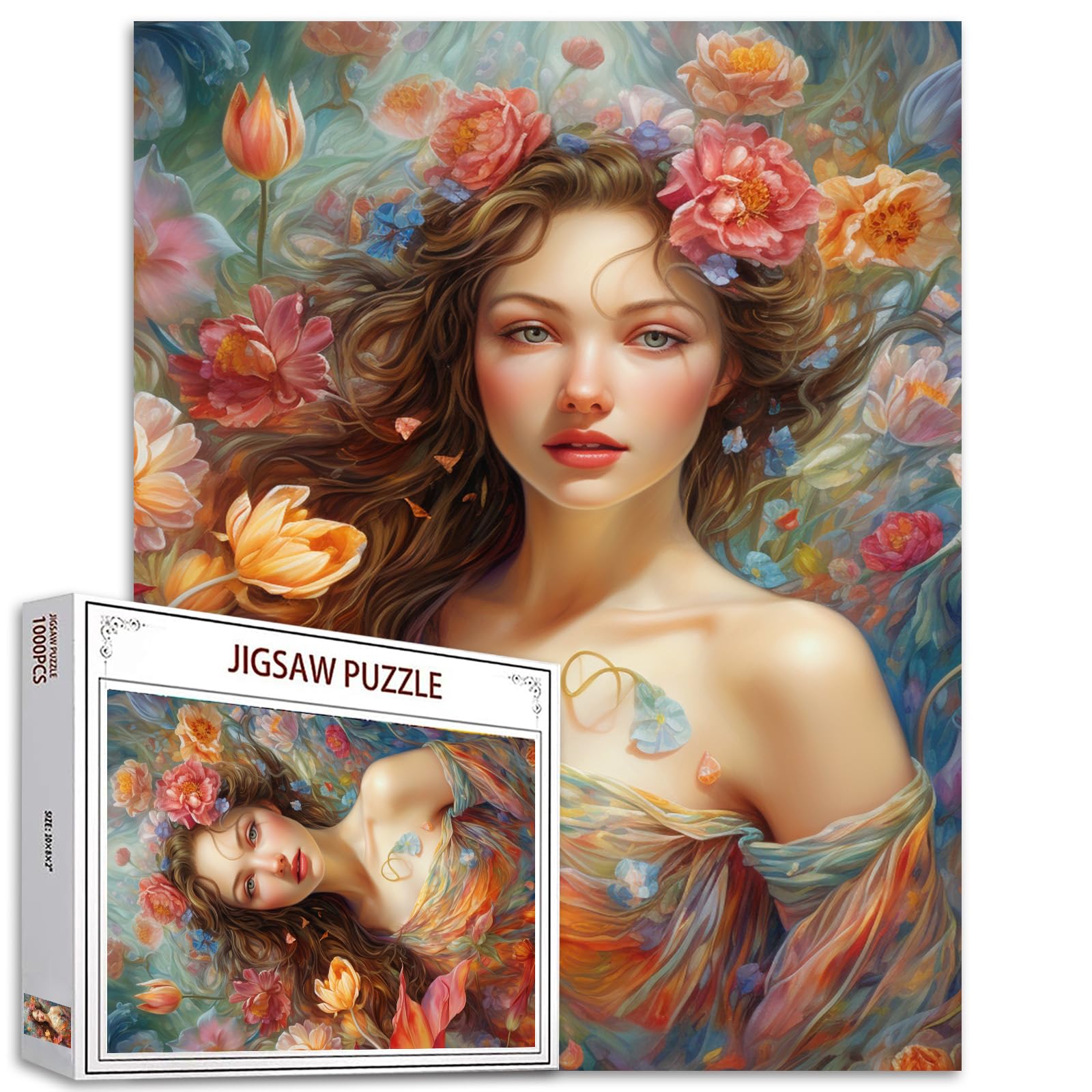 Fashion Woman Jigsaw Puzzles 1000 Pieces for Adults,Families (Sexy Girl,Widlflowers,Tulips) Pieces Fit Together Perfectly 19.7''x27.6''inch Garden Flowers Frameable Magic Puzzle Art Boho Gift（Pink）