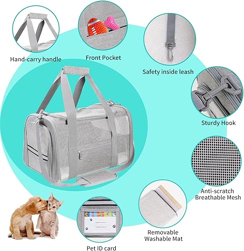 Miniatura 5 de Mochila grande aprobada por aerolíneas para gatos y perros, transportador plegable para gatos con malla transpirable y correa de seguridad,