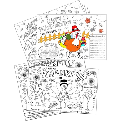 Thanksgiving Coloring Placemats for Kids - Set of 12