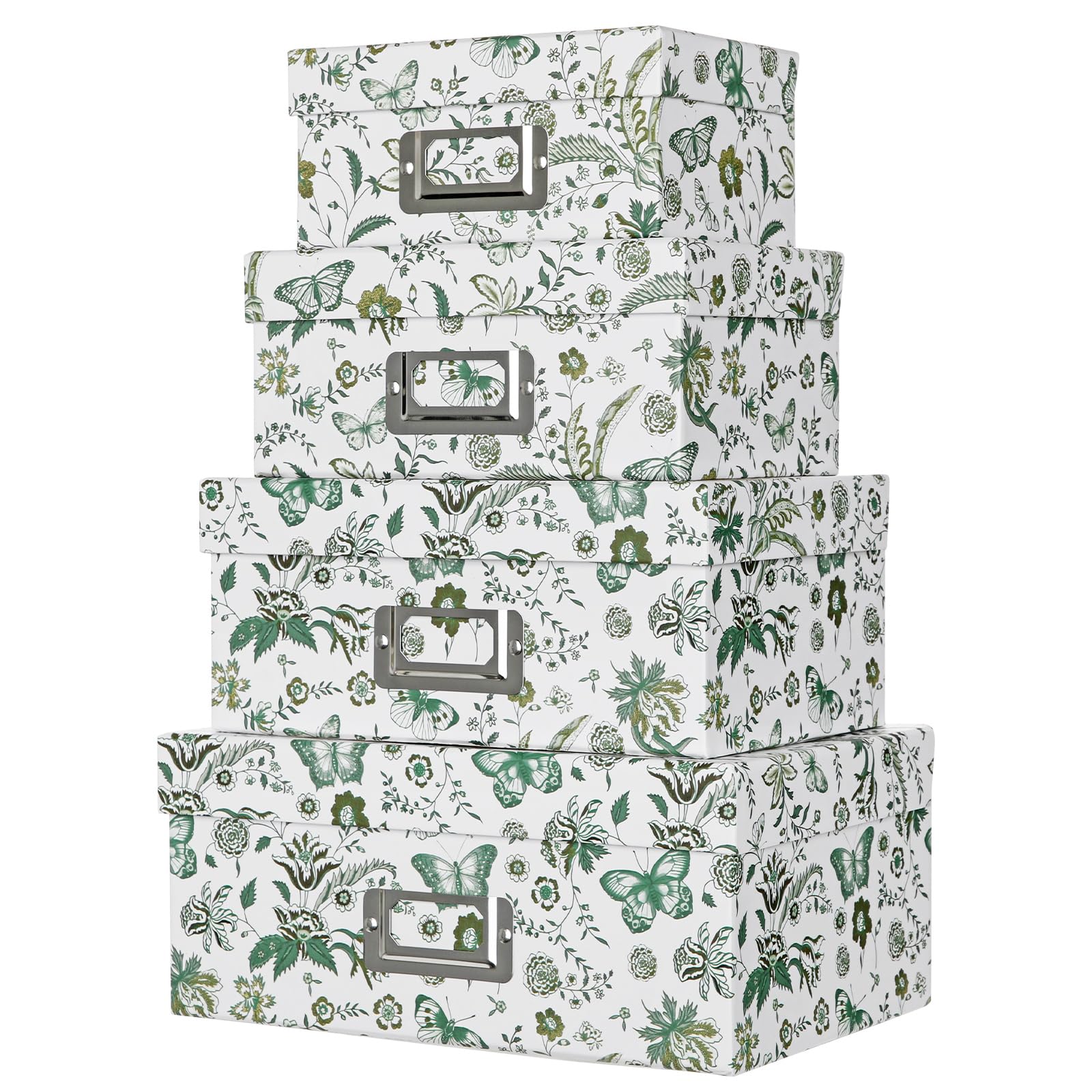 Hollyone Green & White Gift Boxes with Lids, Cardboard Jewelry Boxes Rectangle Storage Box, Set of 4 Nesting Assorted Sizes Packaging Boxes for Presents, Flowers, Gift Wrap, Birthday, Party, Jewellery