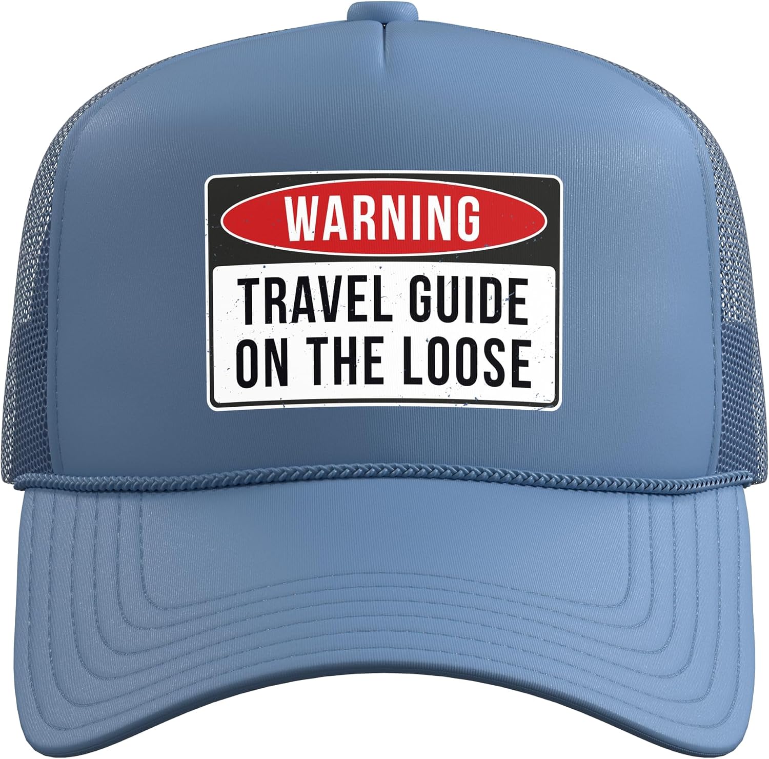 Warning Sign - Travel Guide On The Loose Funny Job Quote Trucker Hat with Adjustable Mesh Back image 2