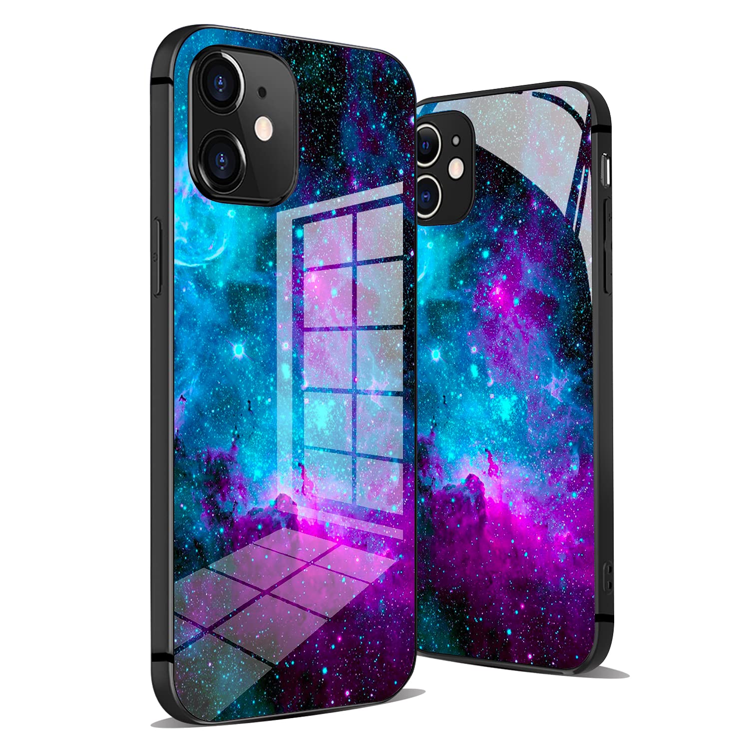 Amazon Com Hokafenle Purple Galaxy Iphone 12 Mini Case For Women Anti Scratch Hard Glass Back With Design Print Shockproof Tpu Bumper Anti Slip Protect Cover For Iphone 12 Mini Case Cell Phones Accessories