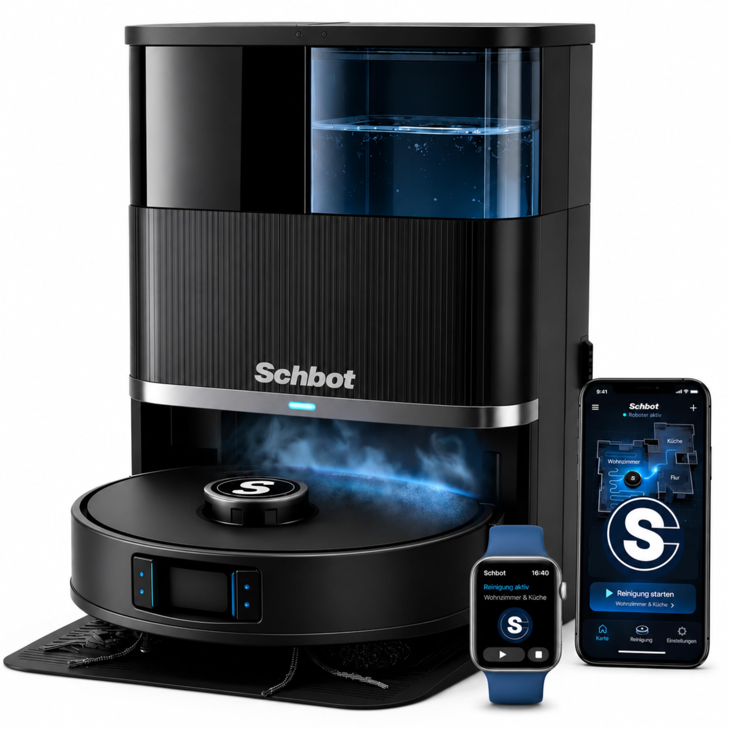 F1 Hero Saugroboter mit Wischfunktion Absaugstation – 10000Pa Roboterstaubsauger, Saug Wischroboter mit Selbstreinigung & Heißwasser-Moppwäsche, 2,5cm Kletterhöhe, KI-Teppicherkennung