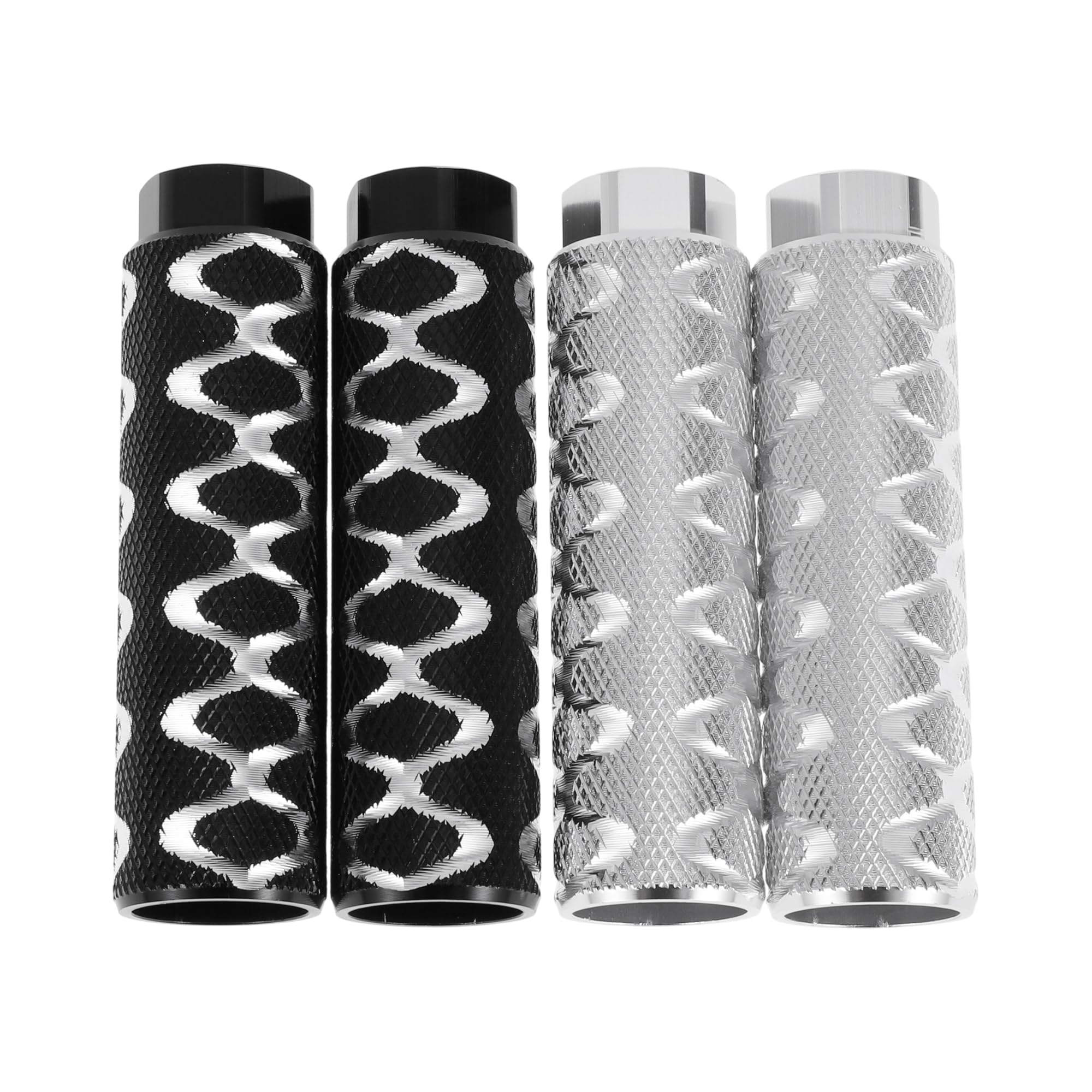 REPAIROCK 4 Pcs Aluminum Alloy Anti-Skid Bike Pegs 100mm Length Circle Texture Bicycle Backseats Stands Cycling Foot Pegs 3/8 Inch Axles Black Silver Tone