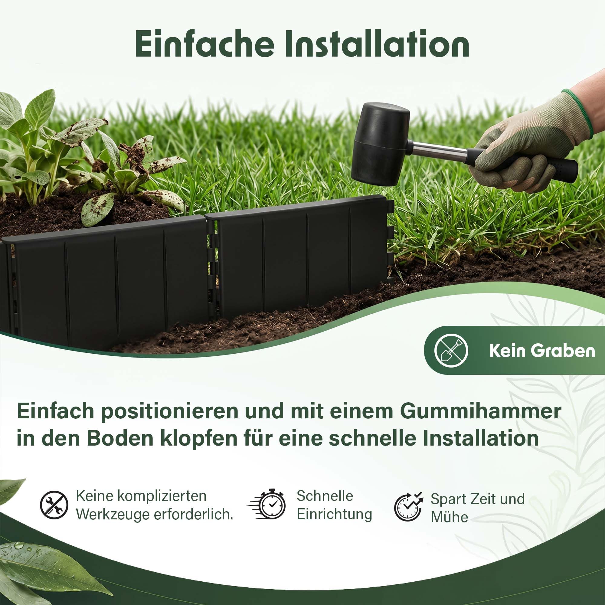 GARDENIX Flexible Rasenkante Braun 10.3m - Kunststoff Mähkante zum einschlagen - Rasenkantenband Beetabgrenzung Beetbegrenzung Langlebig