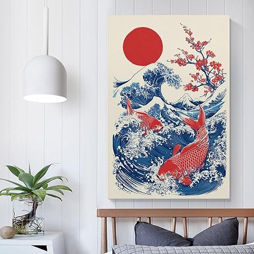 Miniatura 5 de Koi Fish Cherry Blossom Wave Retro Asian Japanese Poster Canvas Wall Art Decor for Bedroom Living Room Office Bathroom Home Pictures Print Wall