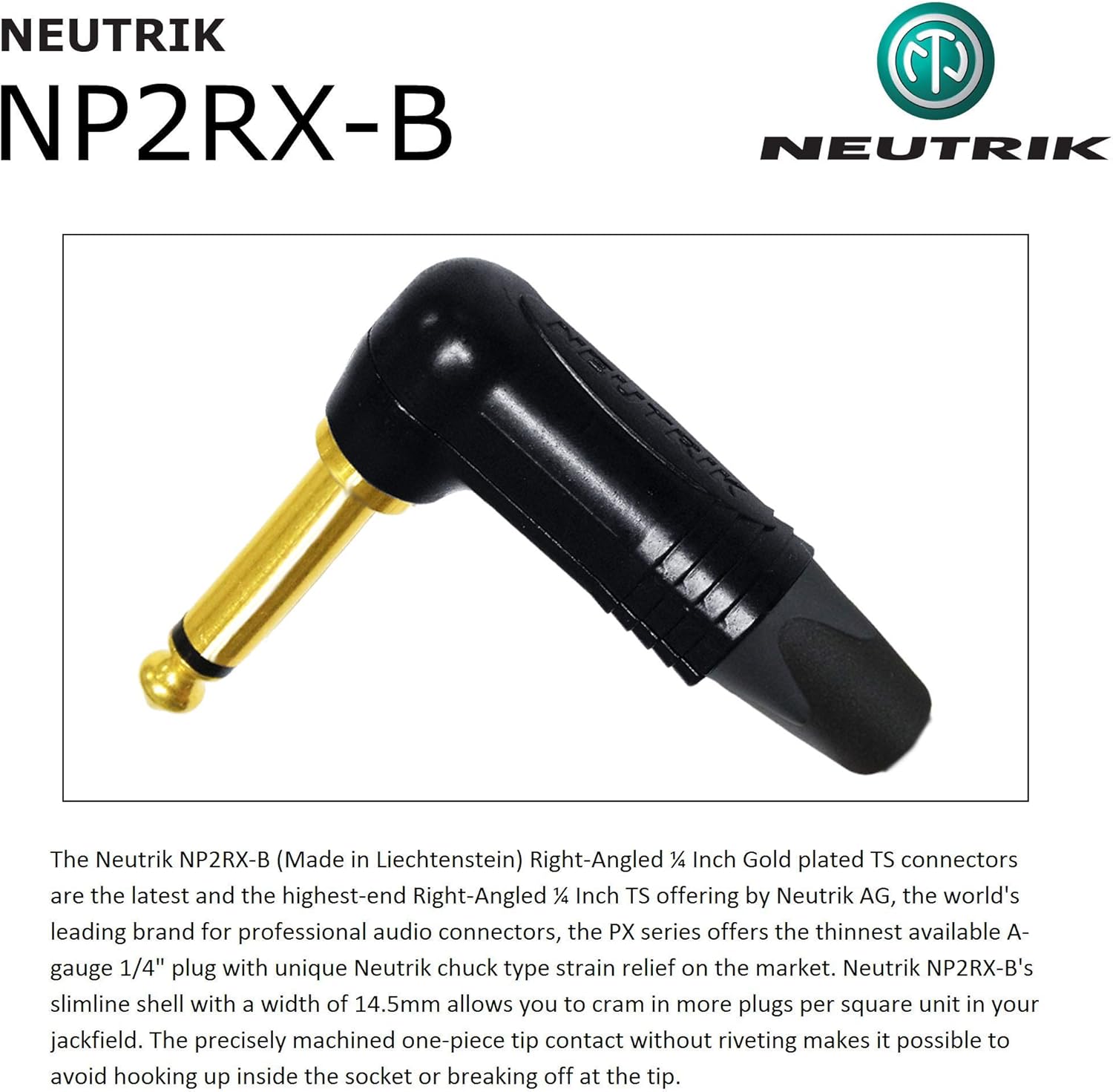 WORLDS BEST CABLES 6 Foot - Gotham GAC-1 Ultra Pro - Premium Low-Cap (21 pf/F) Guitar Bass Instrument Cable – w/Neutrik Gold Straight to Angled ¼ inch (6.35mm) TS Connectors - Custom Made