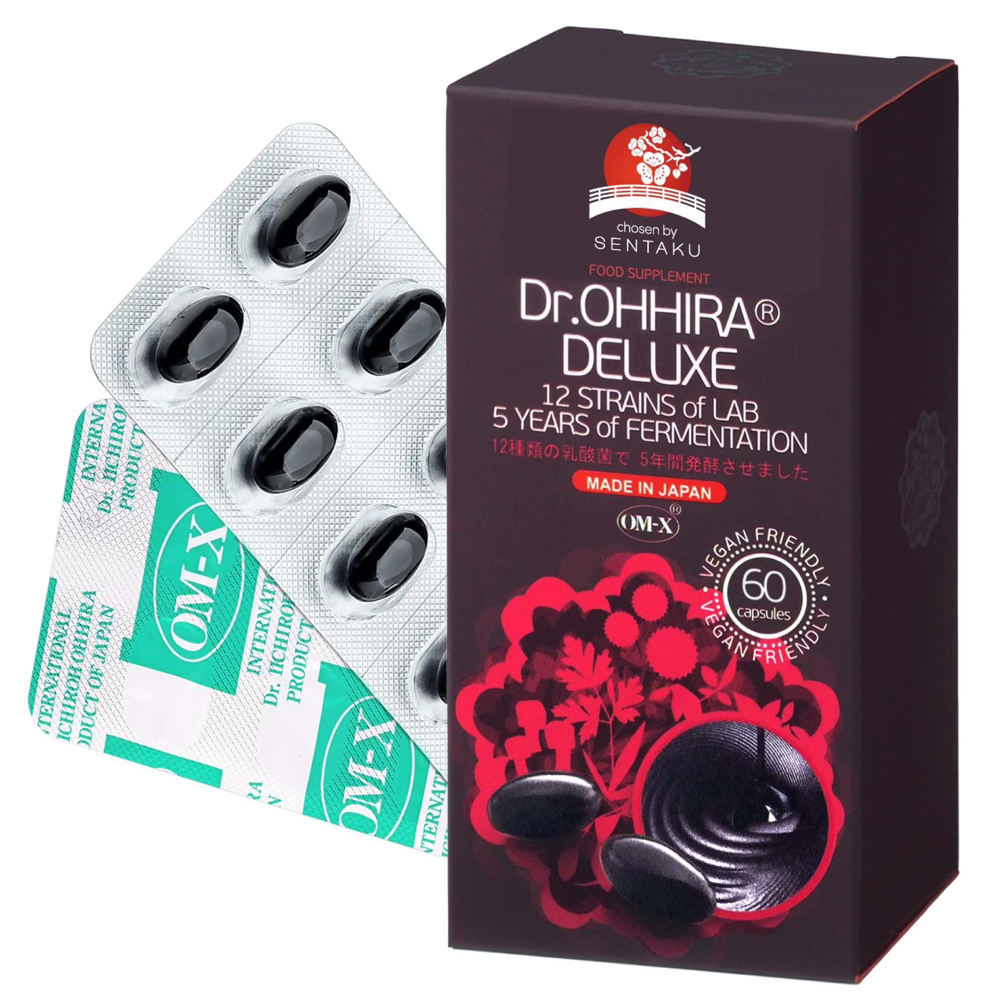 DELUXE Probióticos Salud Intestinal OM-X®, 60 Cápsulas | 100 mil millones UFC, Prebióticos, Postbióticos, 5 Años Fermentación, 12 Cultivos Vivos, enzimas digestivas, Flora Intestinal