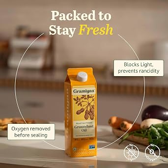 Gramiyaa Cold Pressed Groundnut Oil 1 Litre| Traditionally Extracted | Chemical-free, Zero Trans-fat Cooking Oil | Unrefined | Kachi Ghani Peanut oil for Cooking